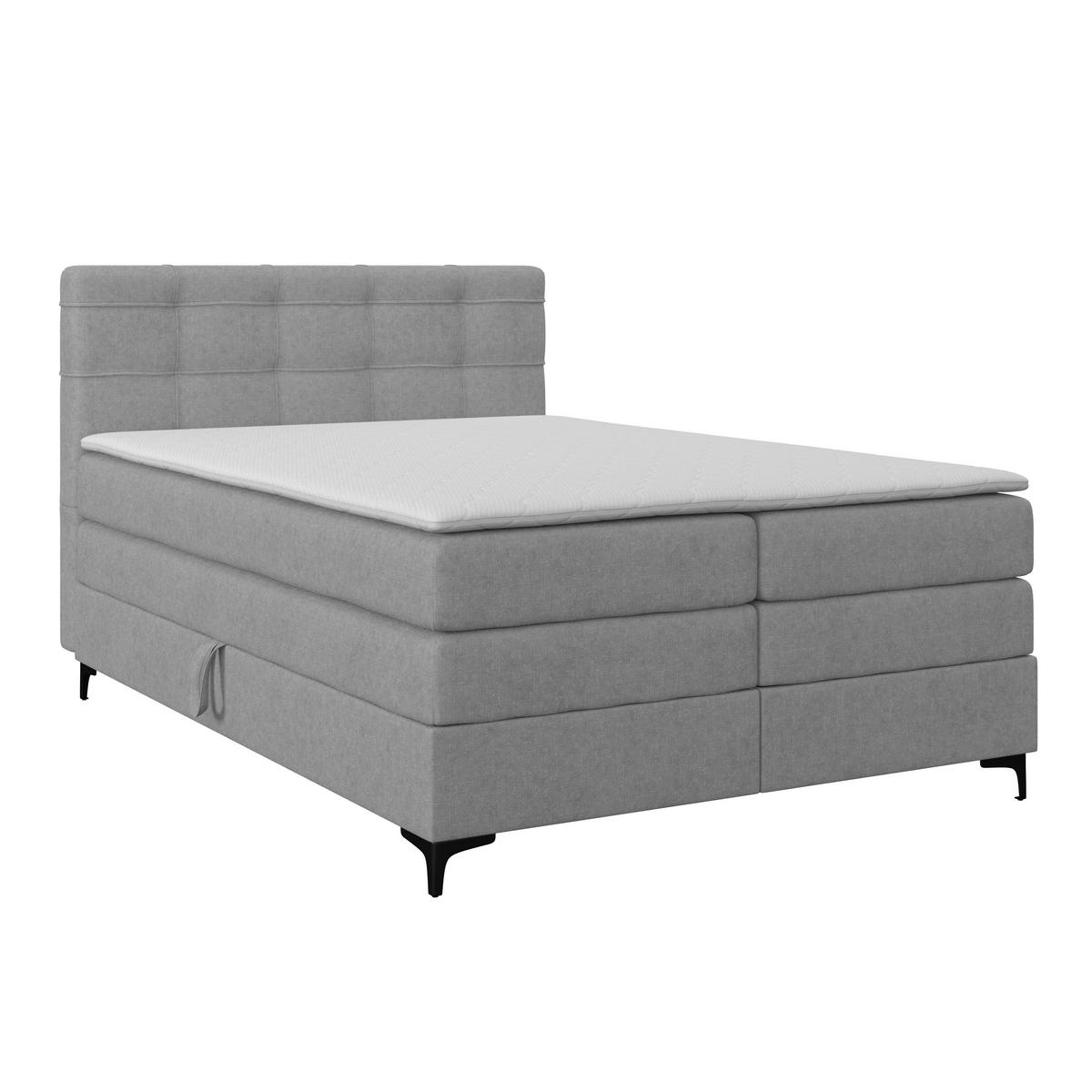 Boxspringbett MITTO Hellgrau 140x200 cm - Hellgrau/Schwarz, KONVENTIONELL, Textil/Metall (140/200cm)