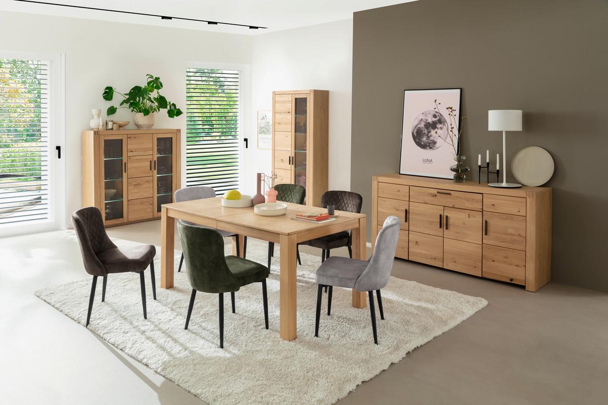 Highboard Prag - Eichefarben, Design, Glas/Holz (137/139/37cm)