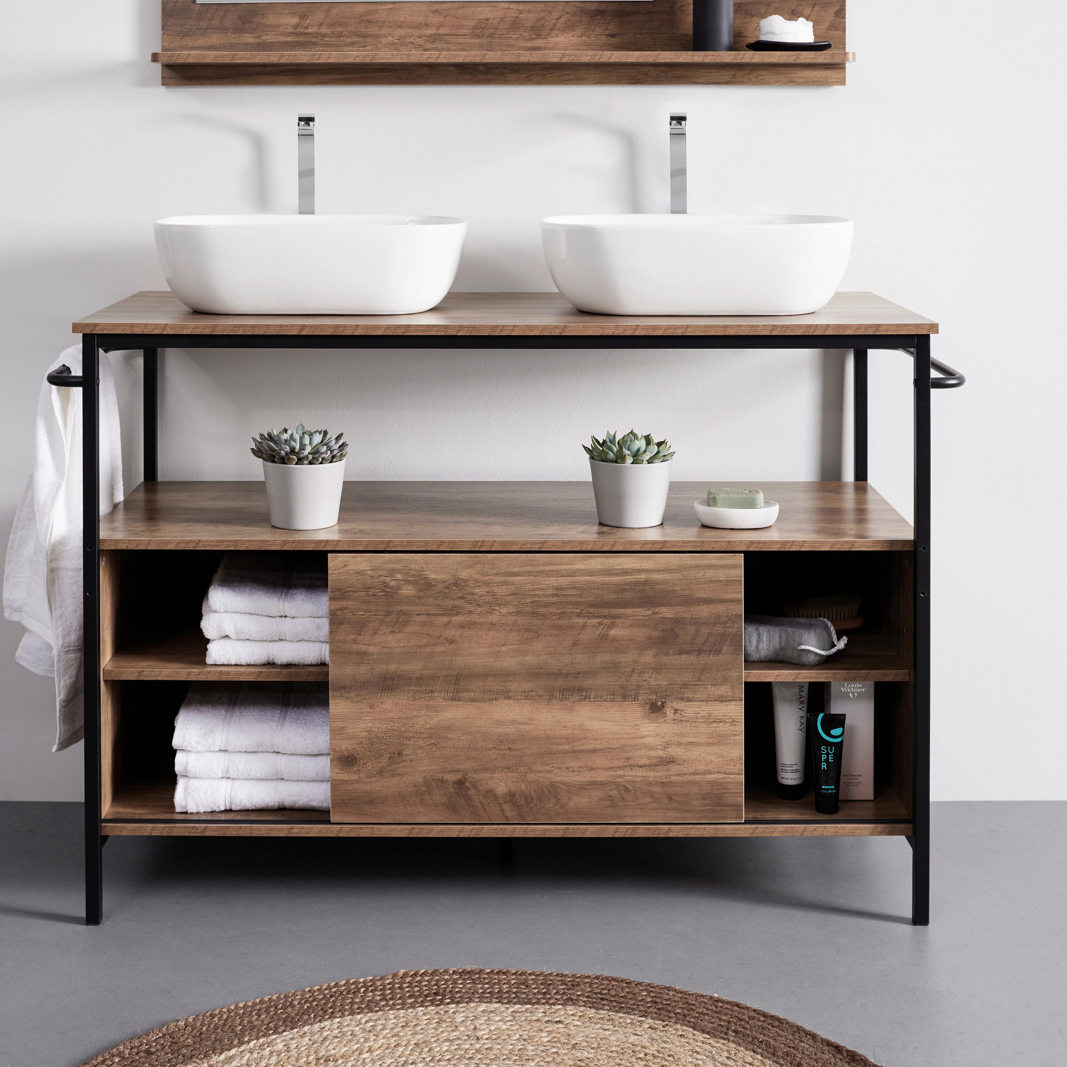 Skřiňka se dvěma umyvadly DELL - bílá/černá, Moderní, kov/kompozitní dřevo (120/85/50cm) - Bessagi Home