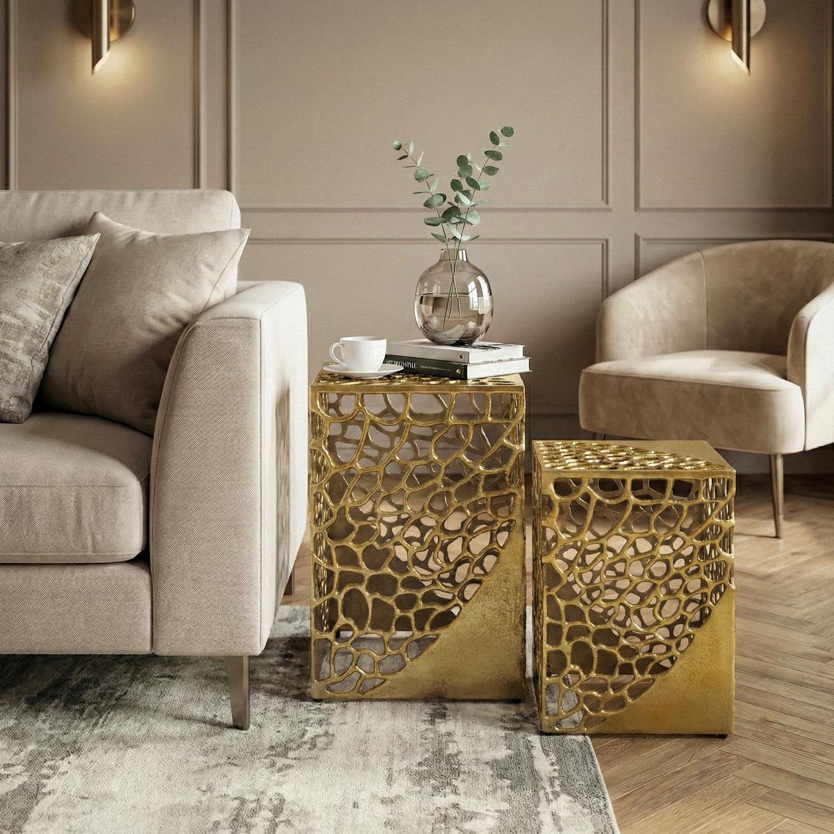 SATZTISCH Goldfarben 2-teilig - Goldfarben, Design, Metall (30/26/30/26/45/40cm) - MID.YOU