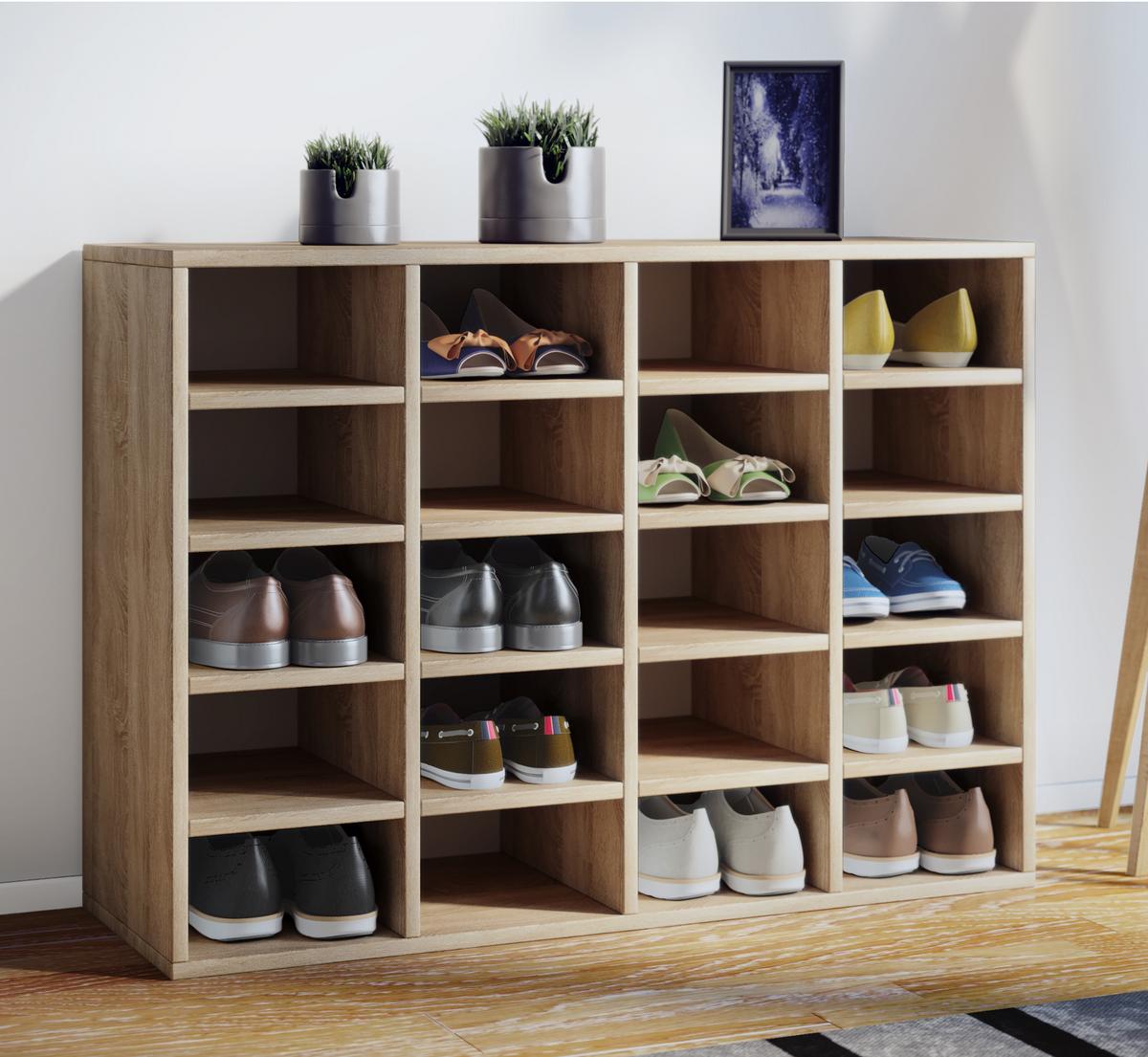 Schuhschrank Hinsol Eiche Dekor 16 Fächer B: 92 Cm - Eichefarben, KONVENTIONELL, Holzwerkstoff (92/67/33cm) - MID.YOU