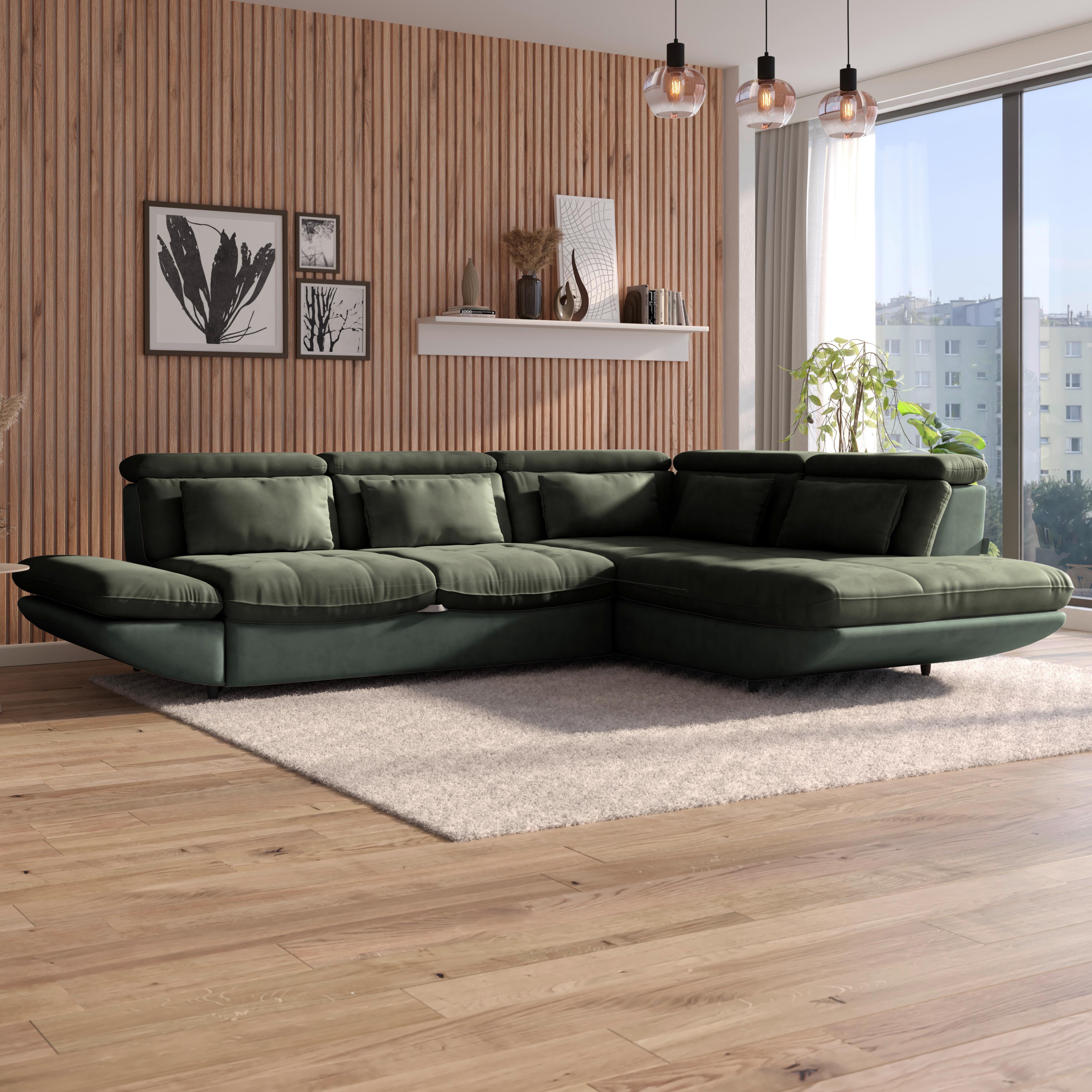Ecksofa mit Schlaffunktion Park Hell-/Dunkelgrün - Dunkelgrün/Schwarz, MODERN, Textil (233/311cm) - Luca Bessoni