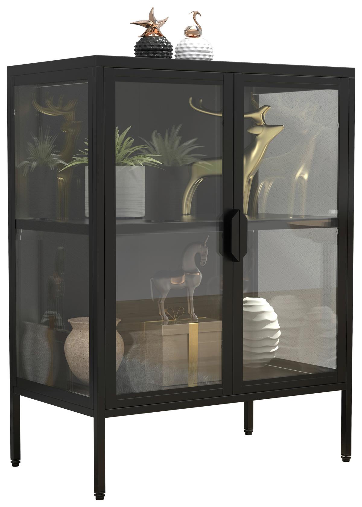 Vitrine Floka Schwarz B: 60 cm - Transparent/Schwarz, Design, Glas/Metall (60/80/35cm) - MID.YOU