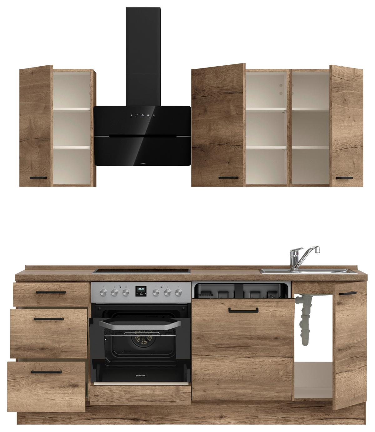 Kuchyňská linka 210 cm, dekor dub Havanna - černá/tmavý dub, Moderní, kov/kompozitní dřevo (210cm) - Nobilia