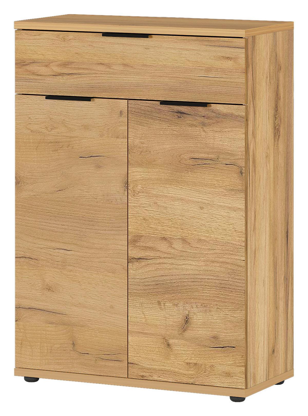 Schuhschrank Gw-Fremont Eiche Dekor mit Lade B: 75 cm - Eichefarben/Schwarz, KONVENTIONELL, Holzwerkstoff (75/108/37cm) - Germania