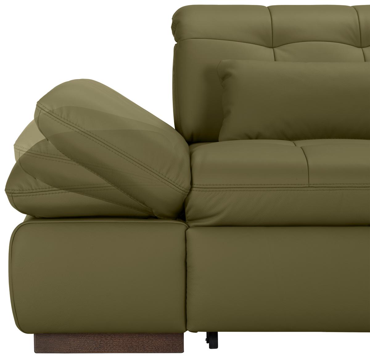 Rohová sedačka SANFINO, pravá, olivovozelená pravá koža - olivovozelená/chrómová, Konventionell, kov/koža (305/199cm) - Premium Living