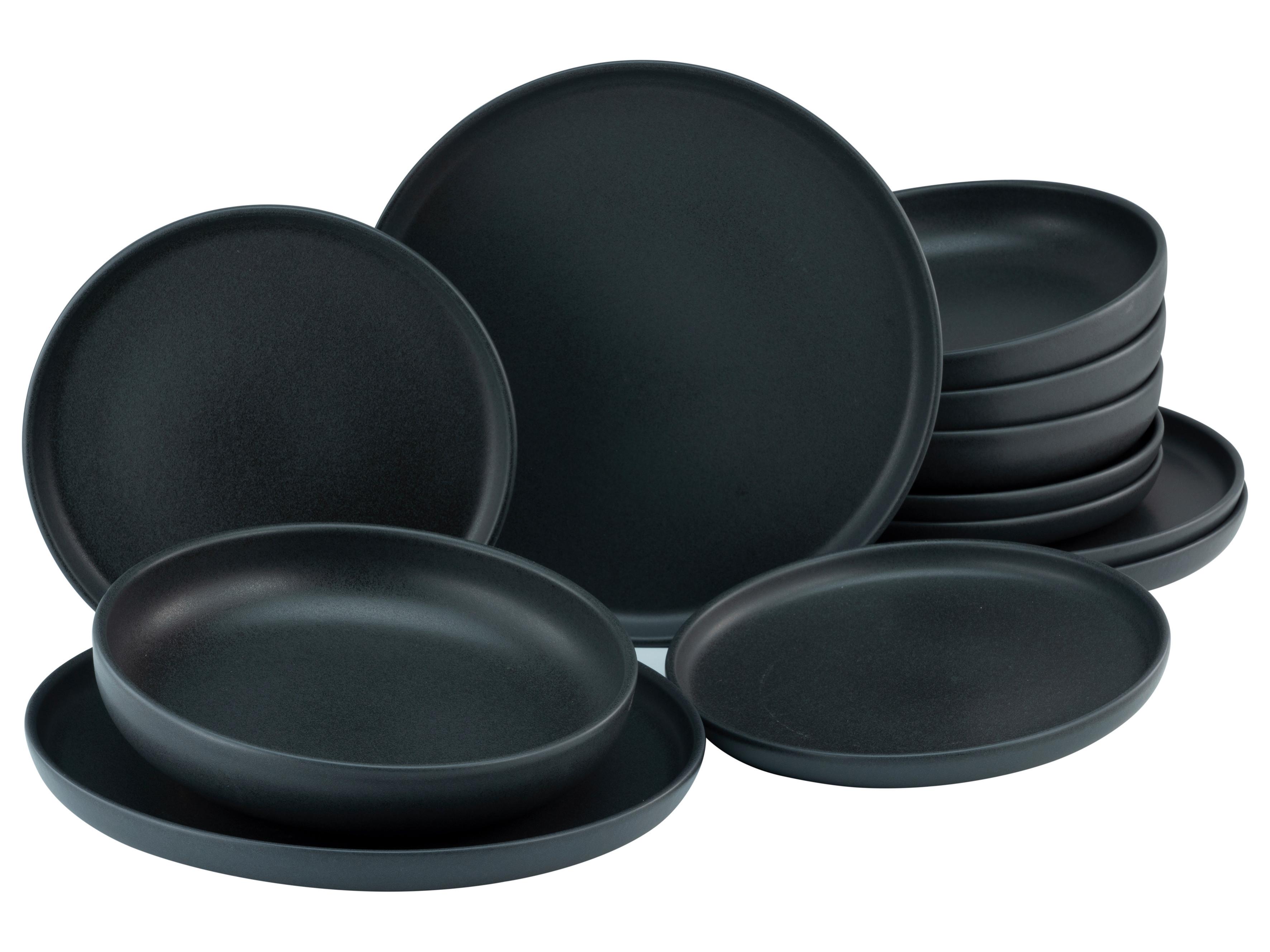 Tafelservice Uno Keramik 4Personen Geschirr Set Schwarz - Schwarz, Design, Keramik (36,5/36,5/34,5cm) - Creatable