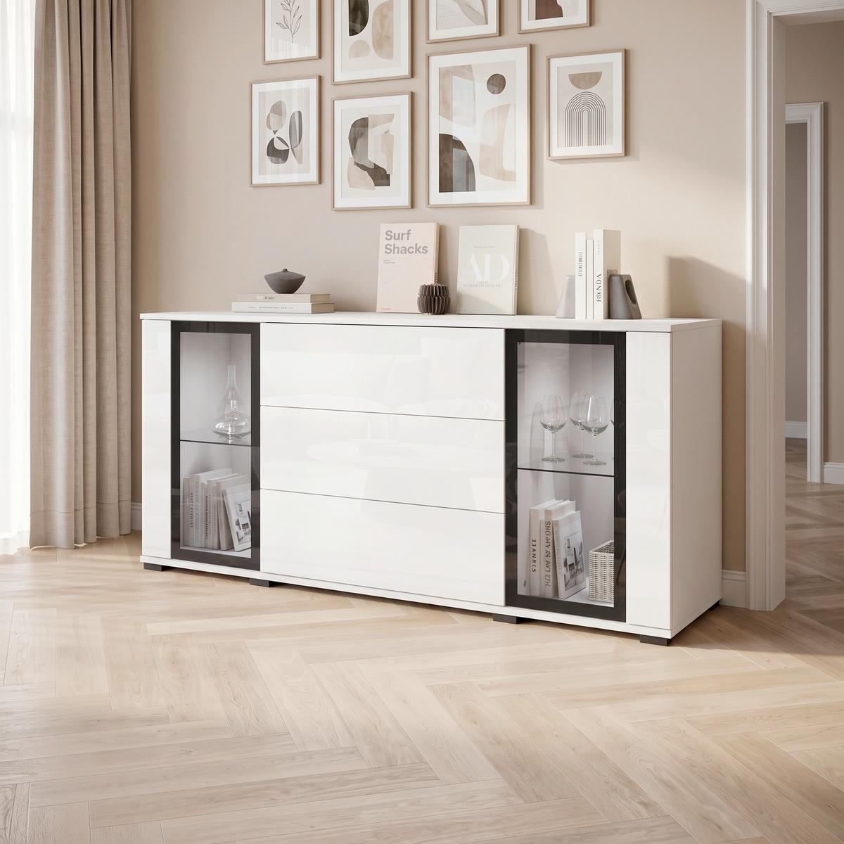 ŠIROKÁ KOMODA CARO 150 - čierna/biela, Design, kompozitné drevo/plast (150/69,7/39,5cm) - Livetastic