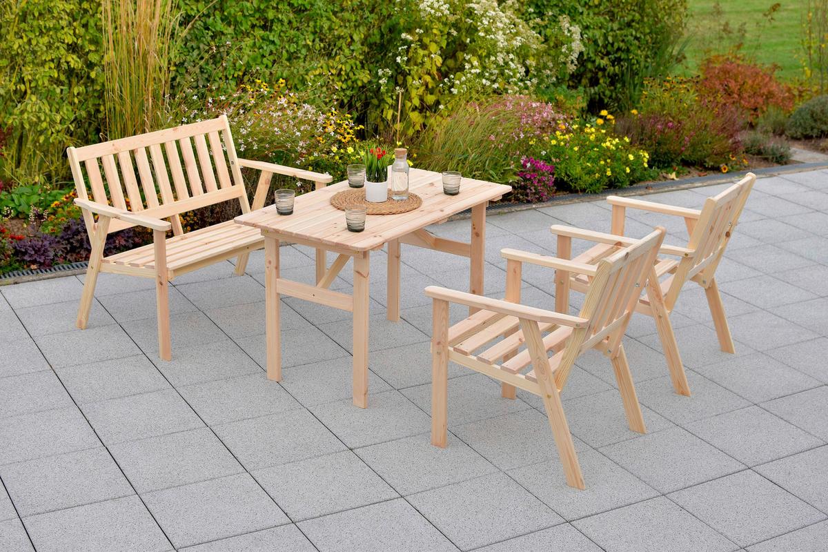 Gartenmöbel Set 4-Tlg Sylt Kiefer Echtholz - Naturfarben, MODERN, Holz - Gardenson
