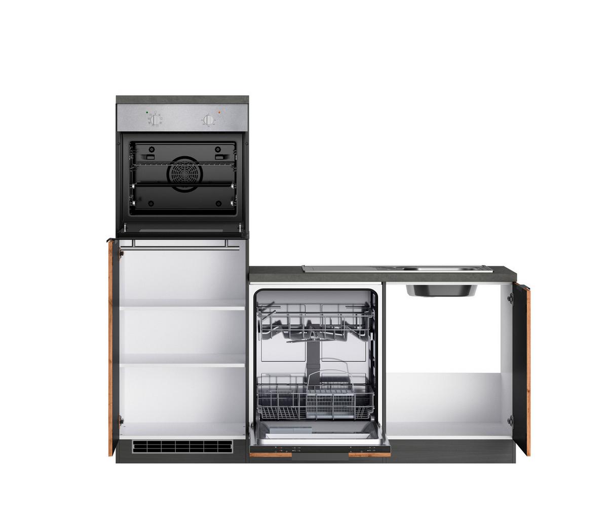 Eckküche Liverpool Graphit/ Eiche Dekor S: 240x240 cm - Schieferfarben/Eiche Wotan, Basics, Holzwerkstoff (240/240cm) - Held