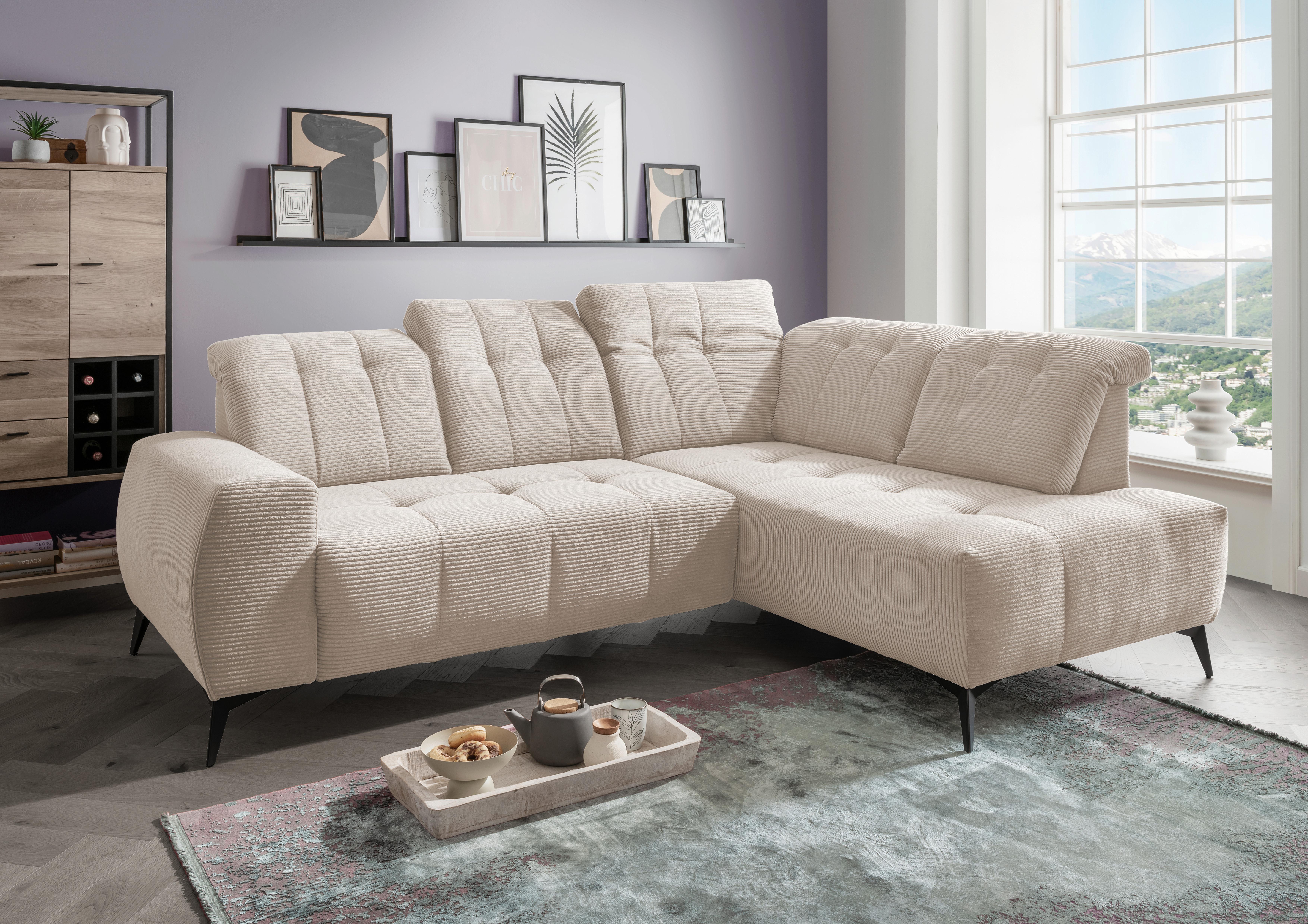 Ecksofa mit USB Anschluss Sano, Beige, S: 261x200 cm - Beige/Schwarz, MODERN, Textil (261/200cm) - Livetastic