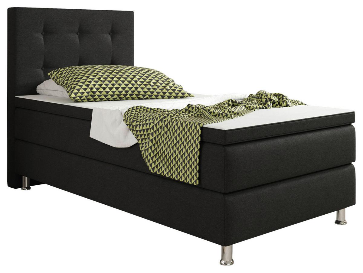 Boxspringbett mit Topper / Matratze 90x200 cm Köln - Silberfarben/Schwarz, KONVENTIONELL, Textil (90/115/210cm) - MID.YOU