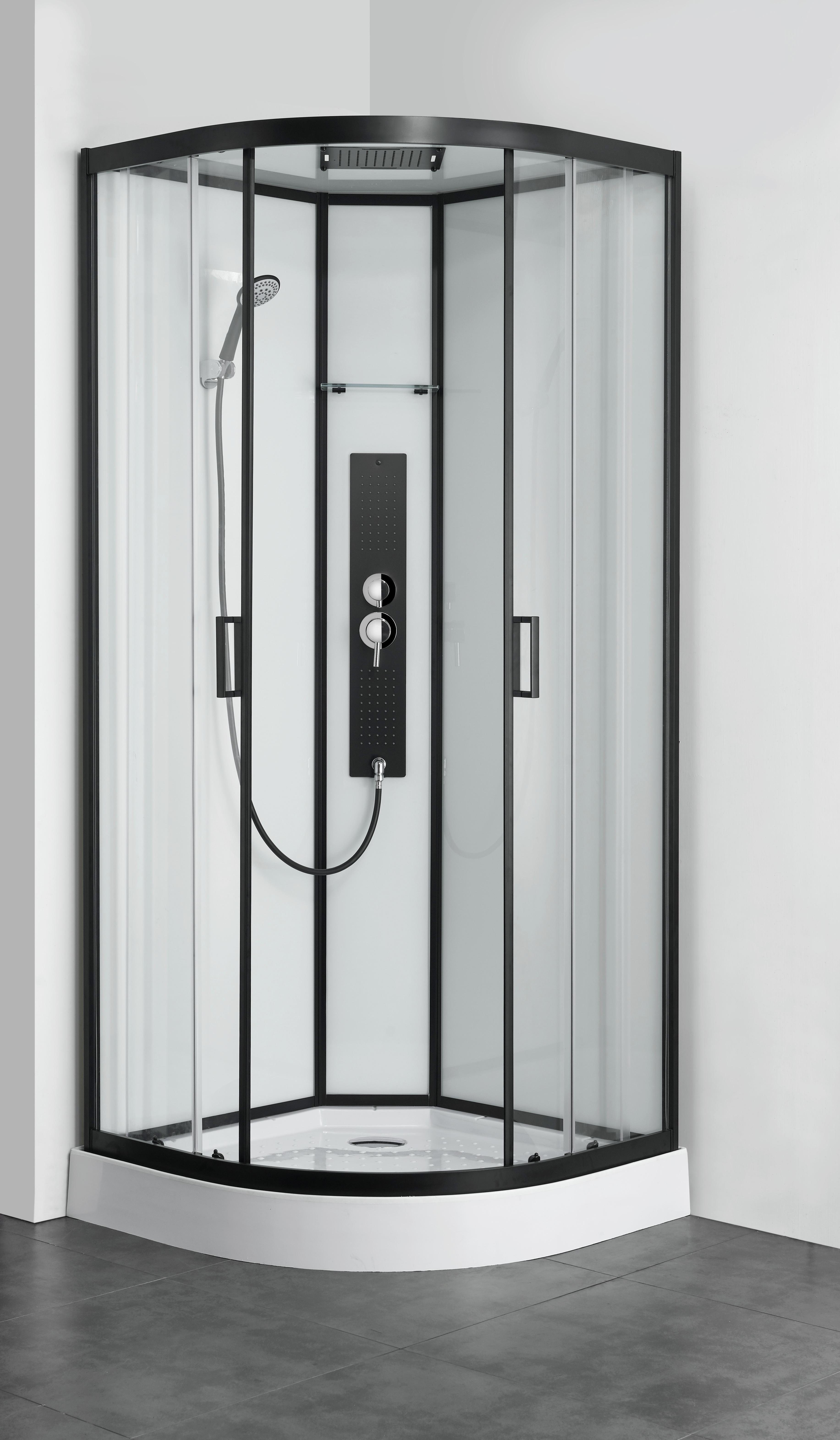Sprchový kout s LED, Bluetooth, radiem, černá - černá/průhledné, plast/sklo (90/90/225cm) - Sanotechnik