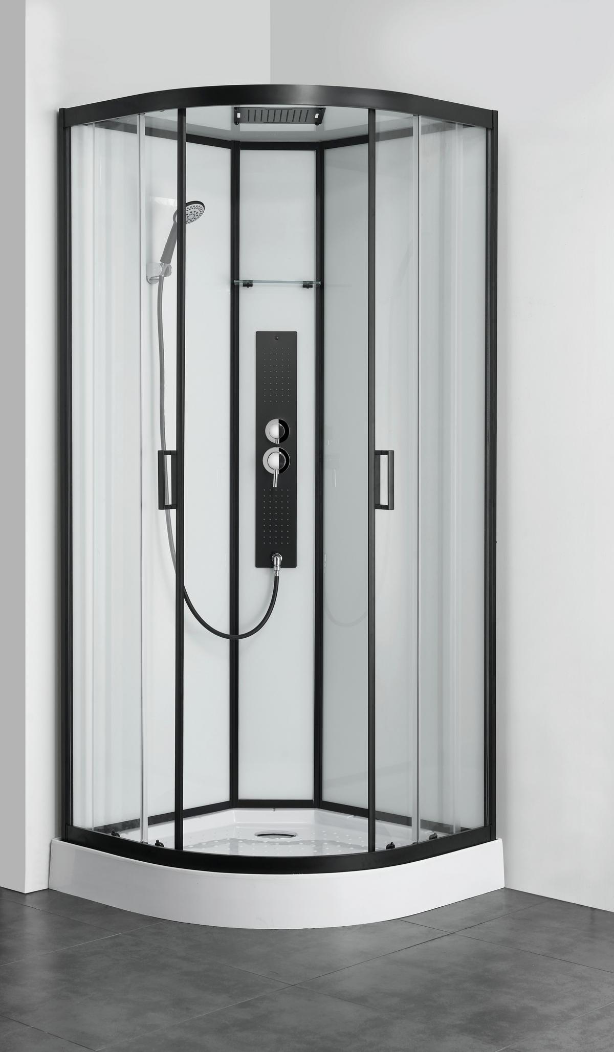Sprchový kút s LED, Bluetooth, rádiom, čierna - priehľadné/čierna, plast/sklo (90/90/225cm) - Sanotechnik