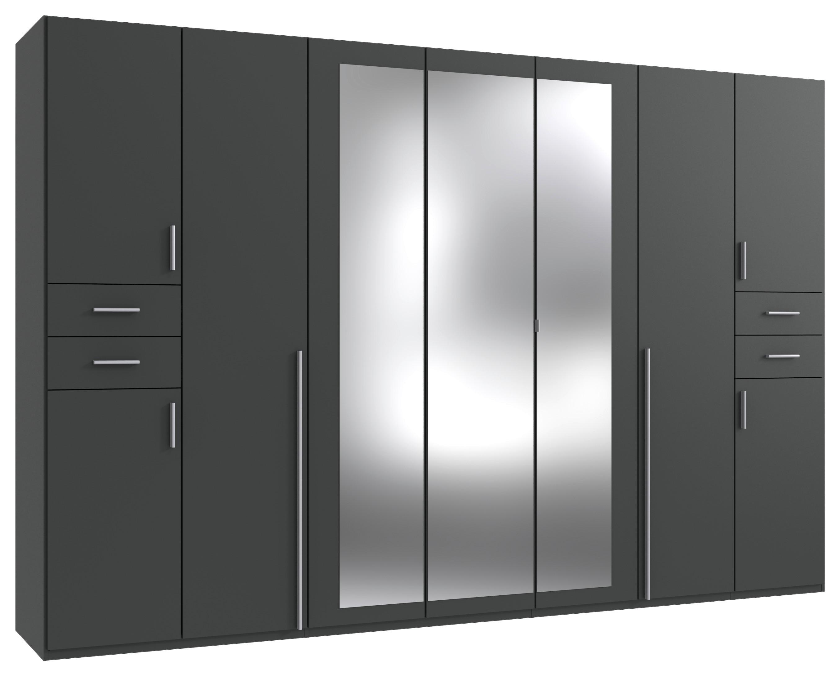 Drehtürenschrank mit Spiegel +Laden B: 313cm Vegas, Graphit