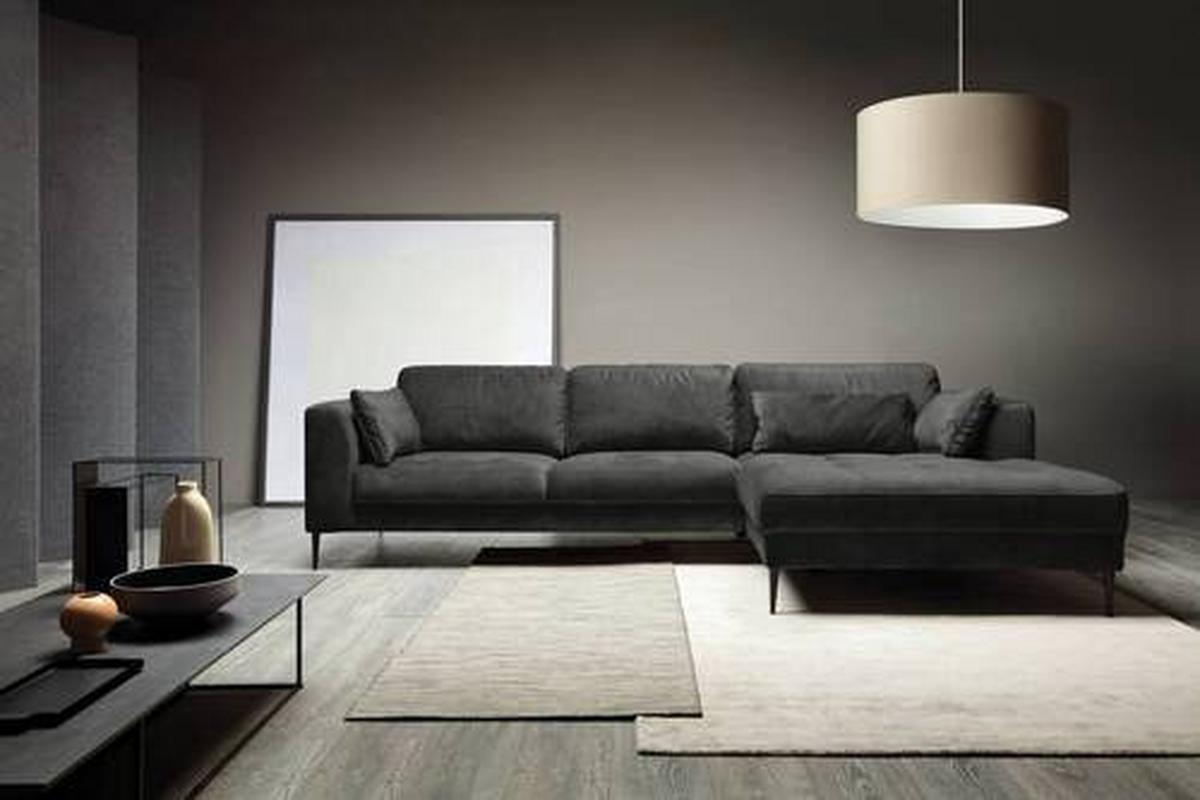 Eckschlafsofa Luzi - Anthrazit/Schwarz, MODERN, Textil (280/168cm) - Trendmanufaktur