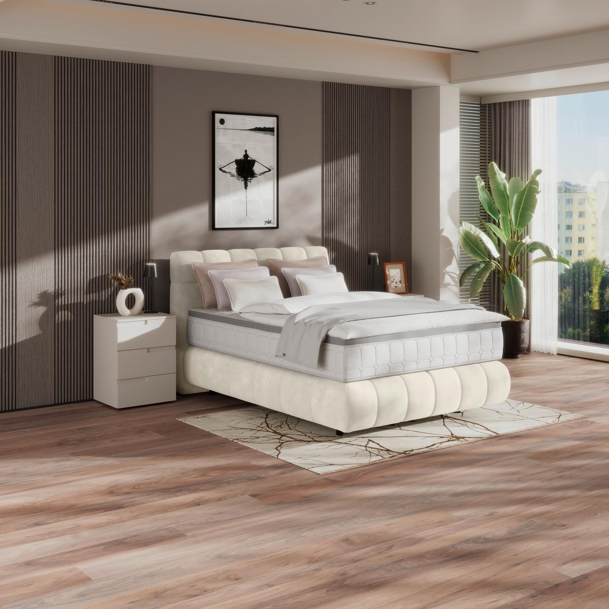 Boxspringbett Nobu Champagner, Lf: 140x200 cm - Champagner/Schwarz, Trend, Holz/Textil (140/200cm)