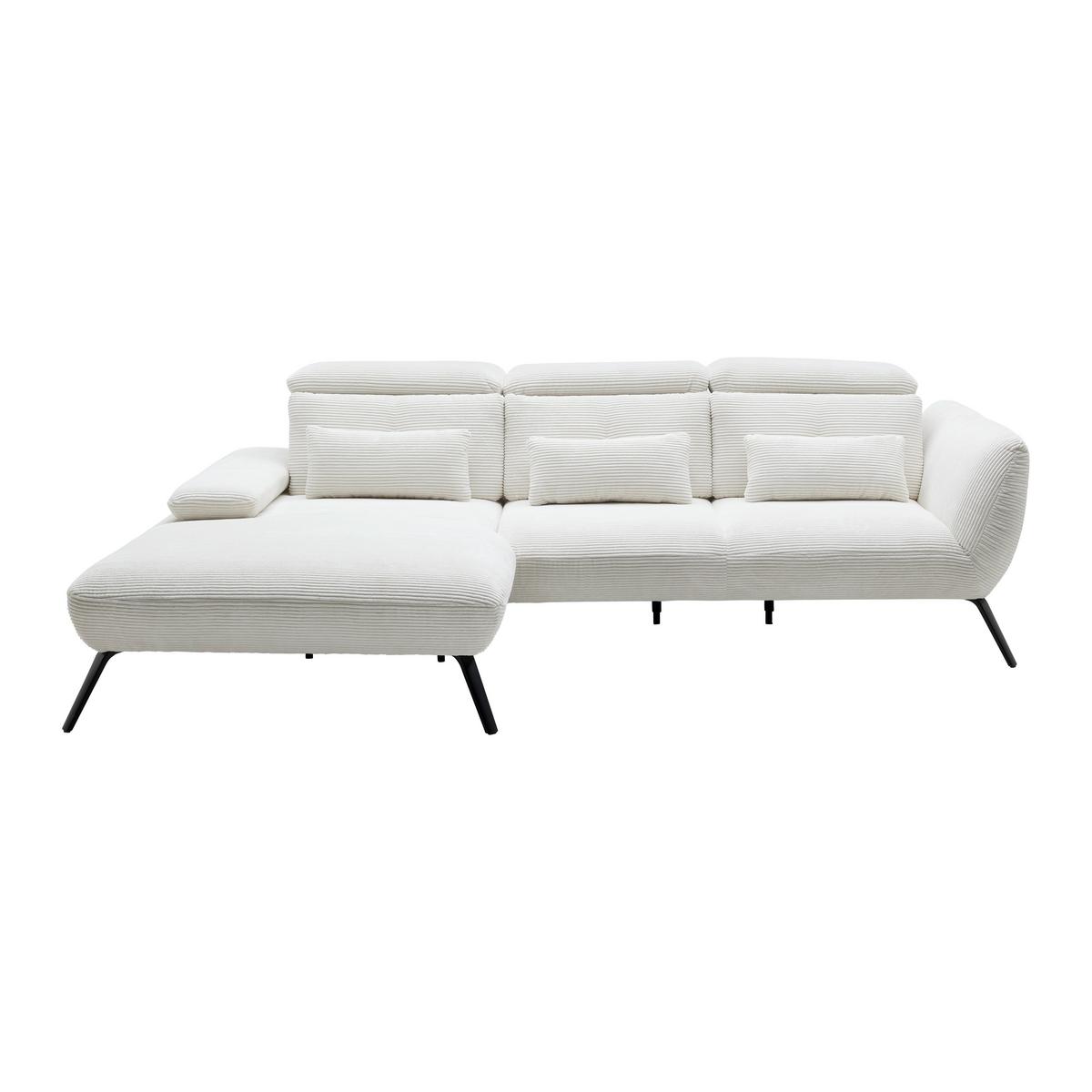 Rohová sedačka SEATTLE, levá, bílý manšestr, bez polštářů - bílá/černá, Moderní, kov/kompozitní dřevo (196/301cm) - Premium Living