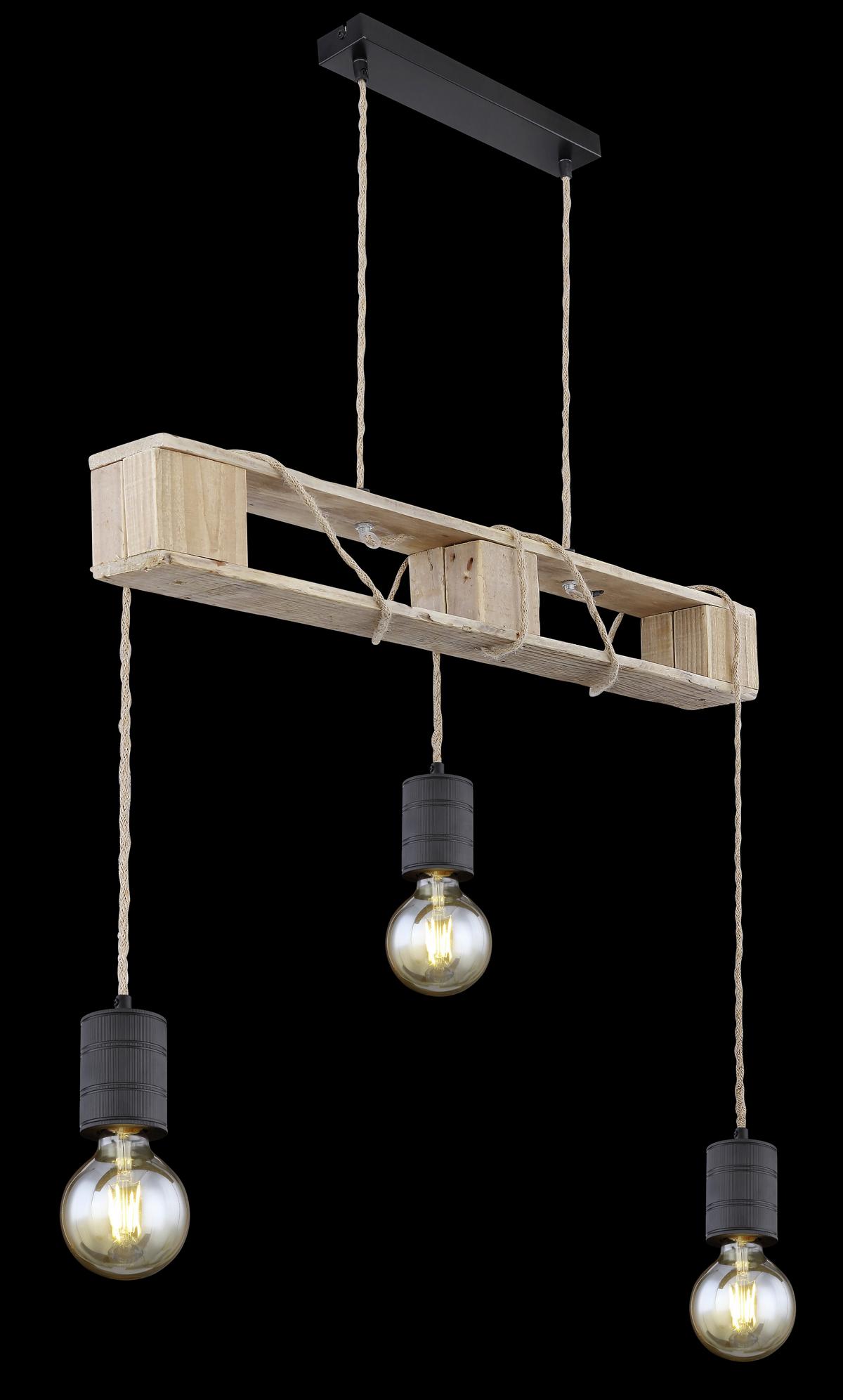 Hängeleuchte Joelle H: 120 Cm 3-Flammig, Braun/ Schwarz - Schwarz/Braun, Natur, Naturmaterialien/Holz (83/10/120cm) - Globo