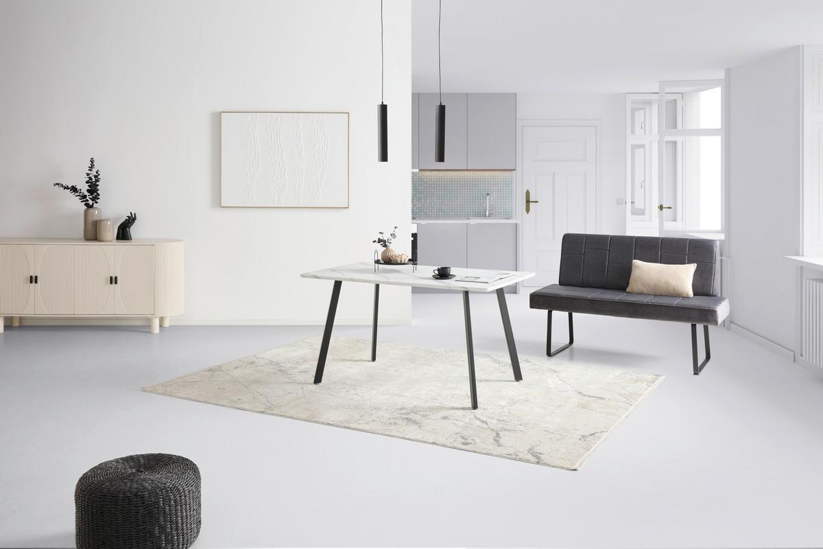 Sitzbank Tilos mit Lehne Samt dunkelgrau, B: 140 cm - Dunkelgrau/Schwarz, KONVENTIONELL, Textil/Metall (140/88/62cm) - MID.YOU