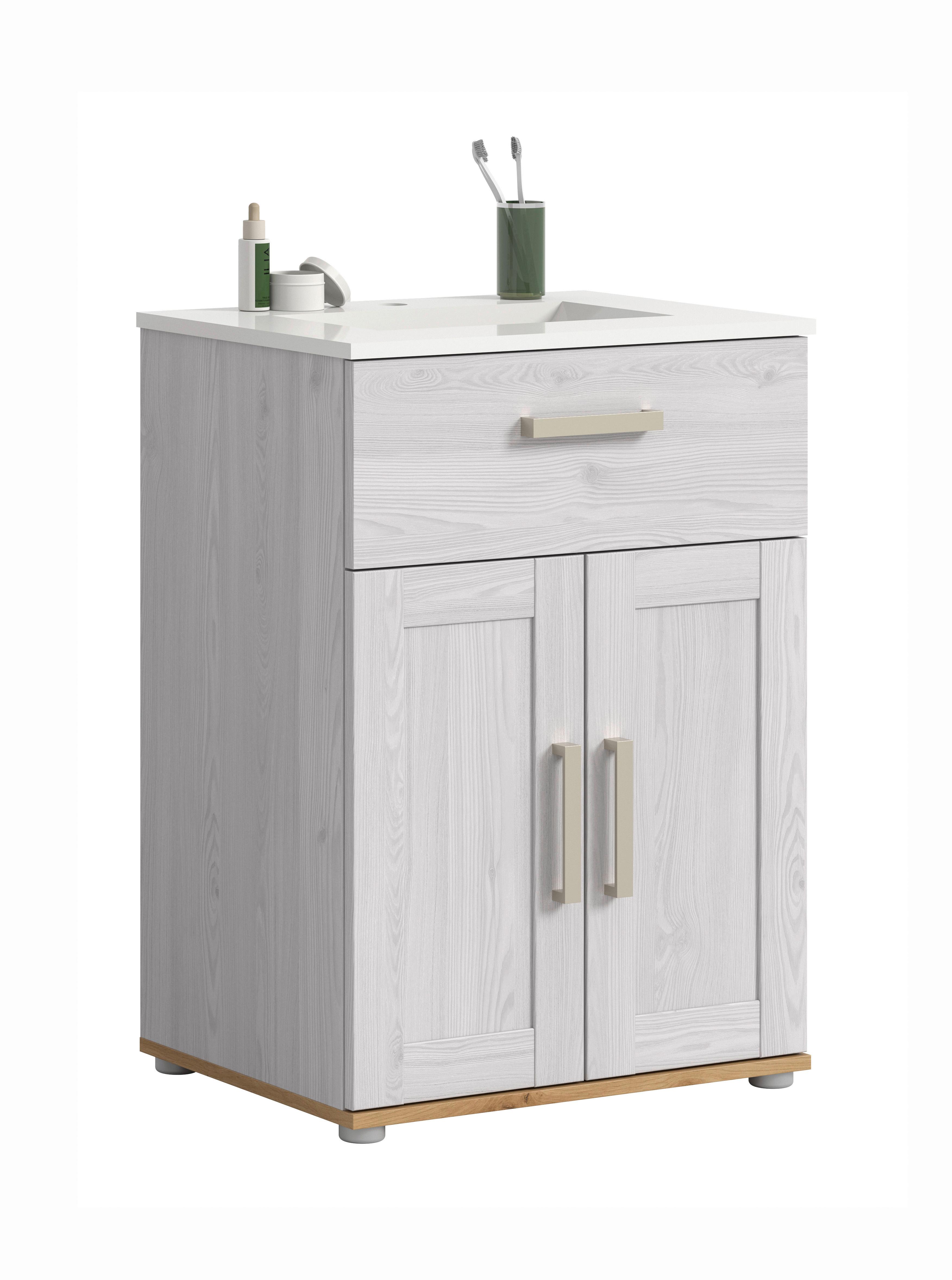 WASCHTISCHKOMBI Verona Lärchefarben B: 60cm - Silberfarben/Lärchefarben, Trend, Keramik/Holzwerkstoff (60cm) - MID.YOU