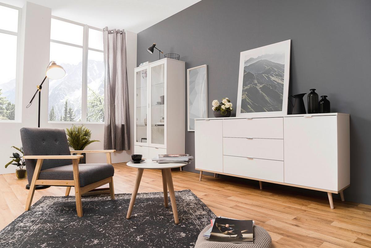 Sideboard teilmassiv, 3 Laden 180cm Göteborg 51 Sonoma Eiche - Weiß/Sonoma Eiche, KONVENTIONELL, Holzwerkstoff (180/87/40cm) - MID.YOU