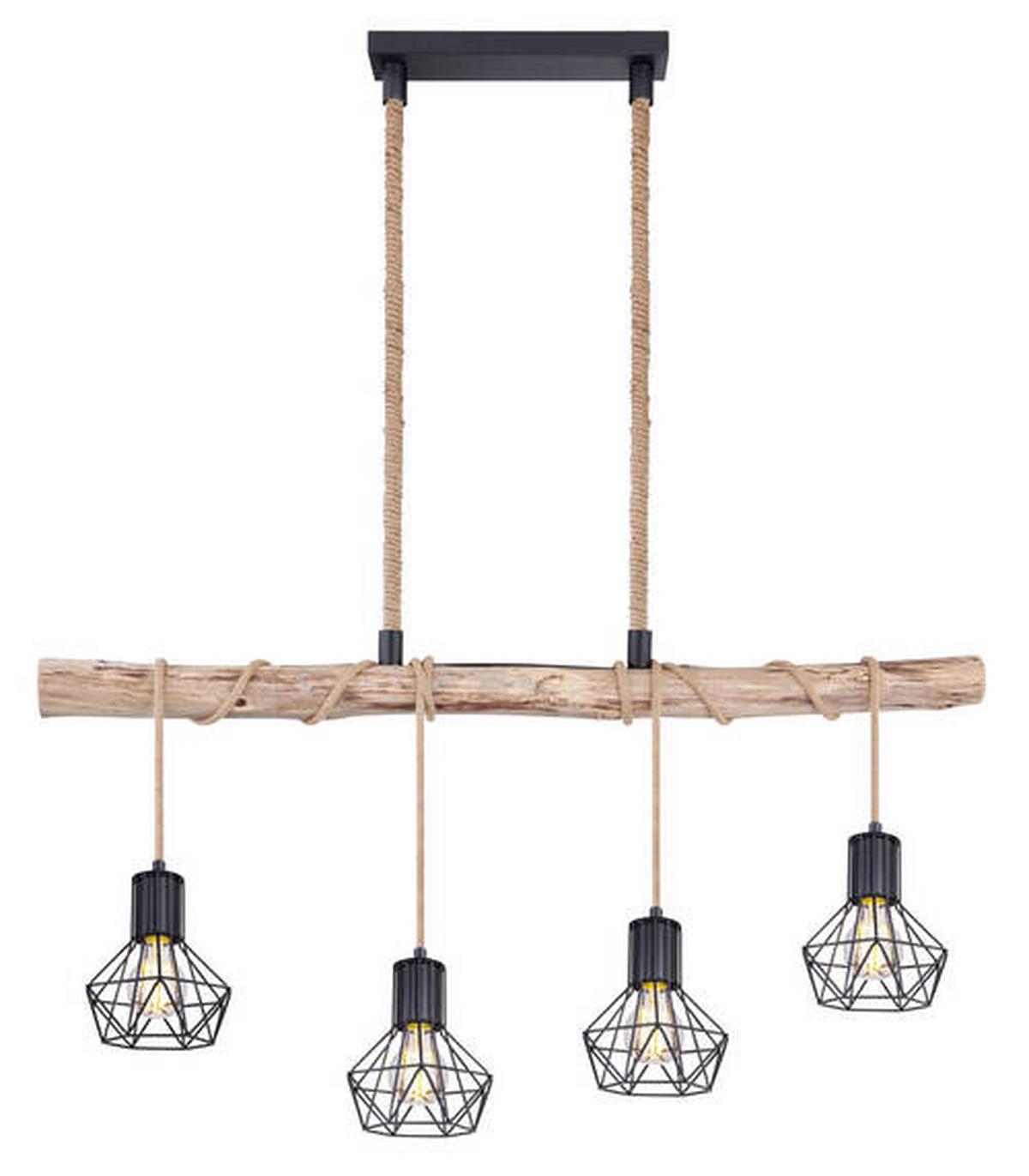 Hängeleuchte Priska - Schwarz/Naturfarben, Natur, Glas/Naturmaterialien (100/15/120cm) - Globo
