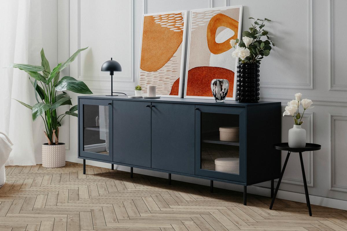 Lowboard Caracas 57a Lowboard - Blau/Schwarz, MODERN, Glas/Holzwerkstoff (180/68/40cm) - MID.YOU