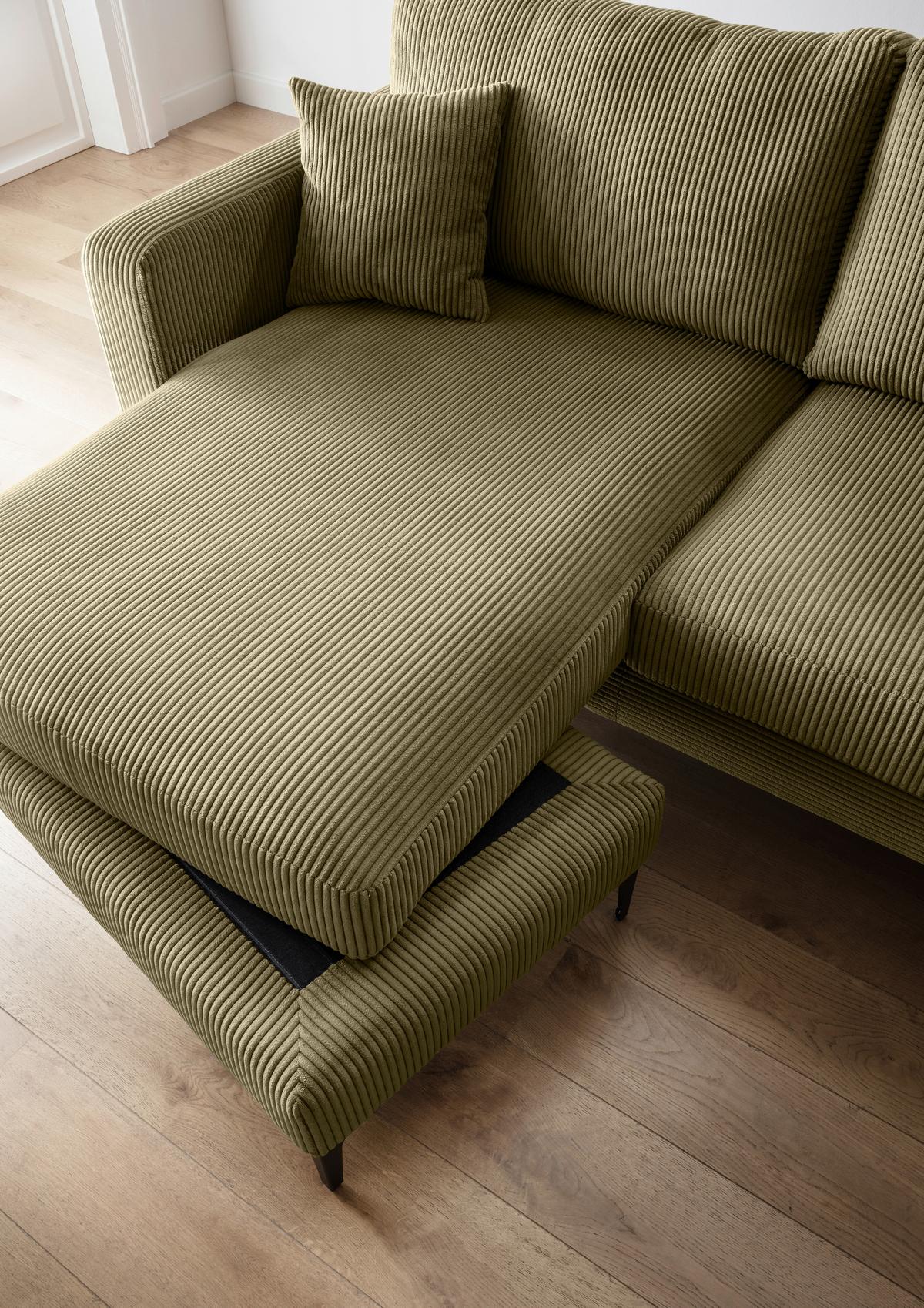 Ecksofa Eliza, Olivgrün S: 204x153 cm - Schwarz/Olivgrün, Basics, Textil (204/153cm) - Livetastic