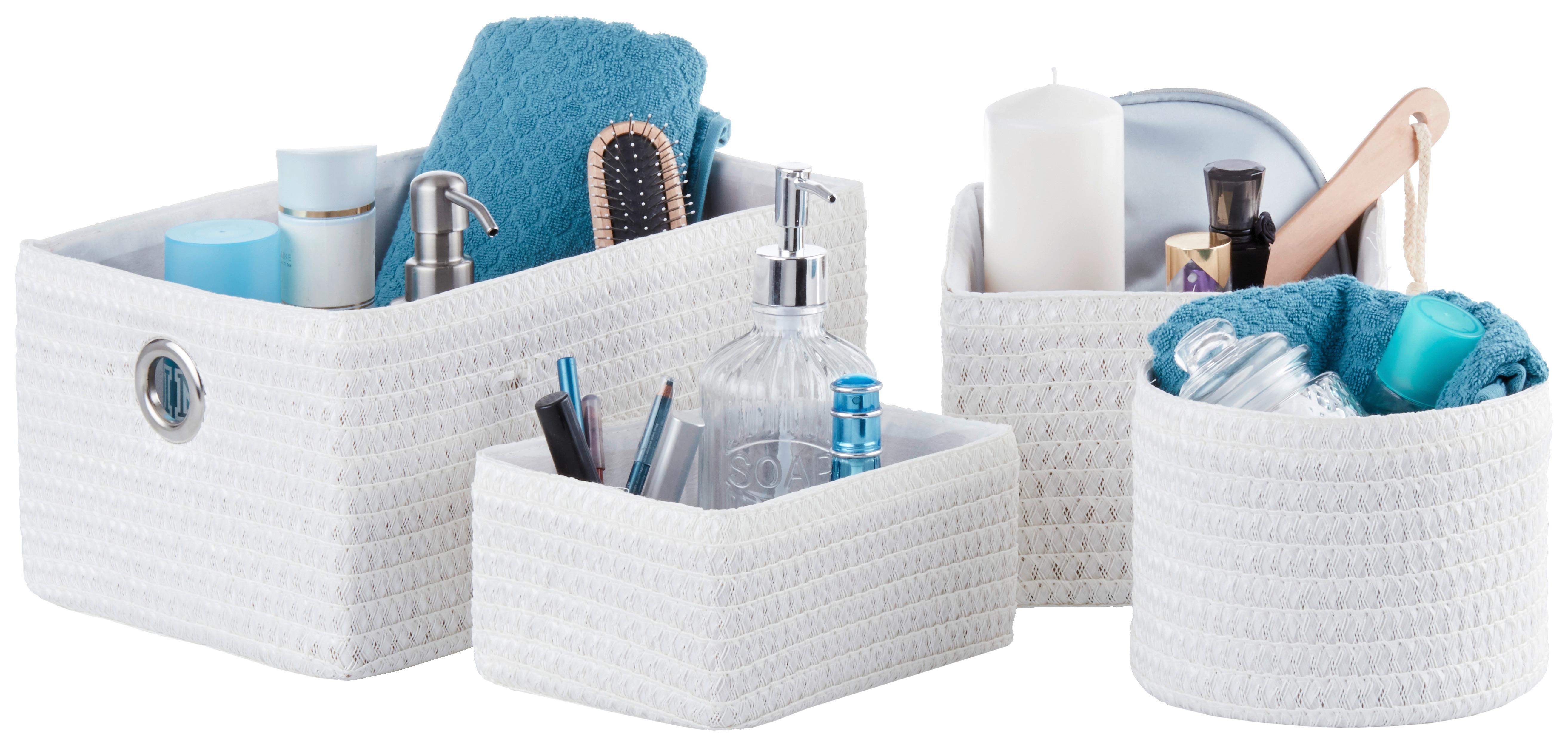 Aufbewahrungskorb Ingetraud 4tlg Kunststoff/leinen Weiß - Weiß, ROMANTIK / LANDHAUS, Kunststoff/Textil - James Wood