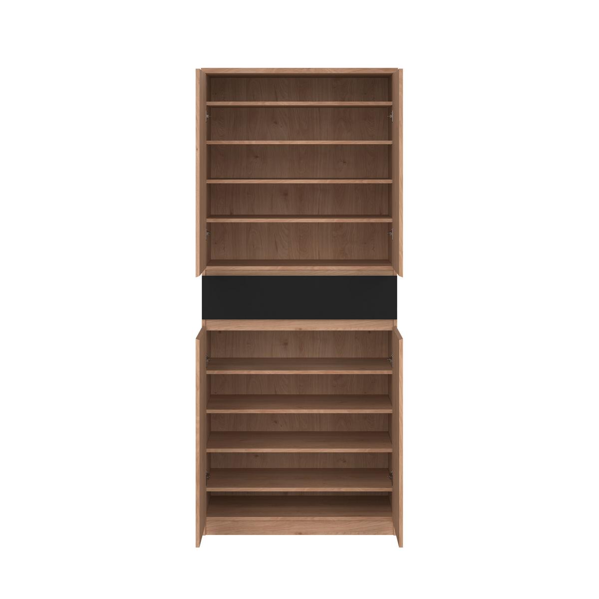 Schuhschrank Naia, Schwarz, Eichefarben, B: 80,4 Cm - Eichefarben/Schwarz, Design, Holzwerkstoff (80,4/191,7/40cm) - Livetastic