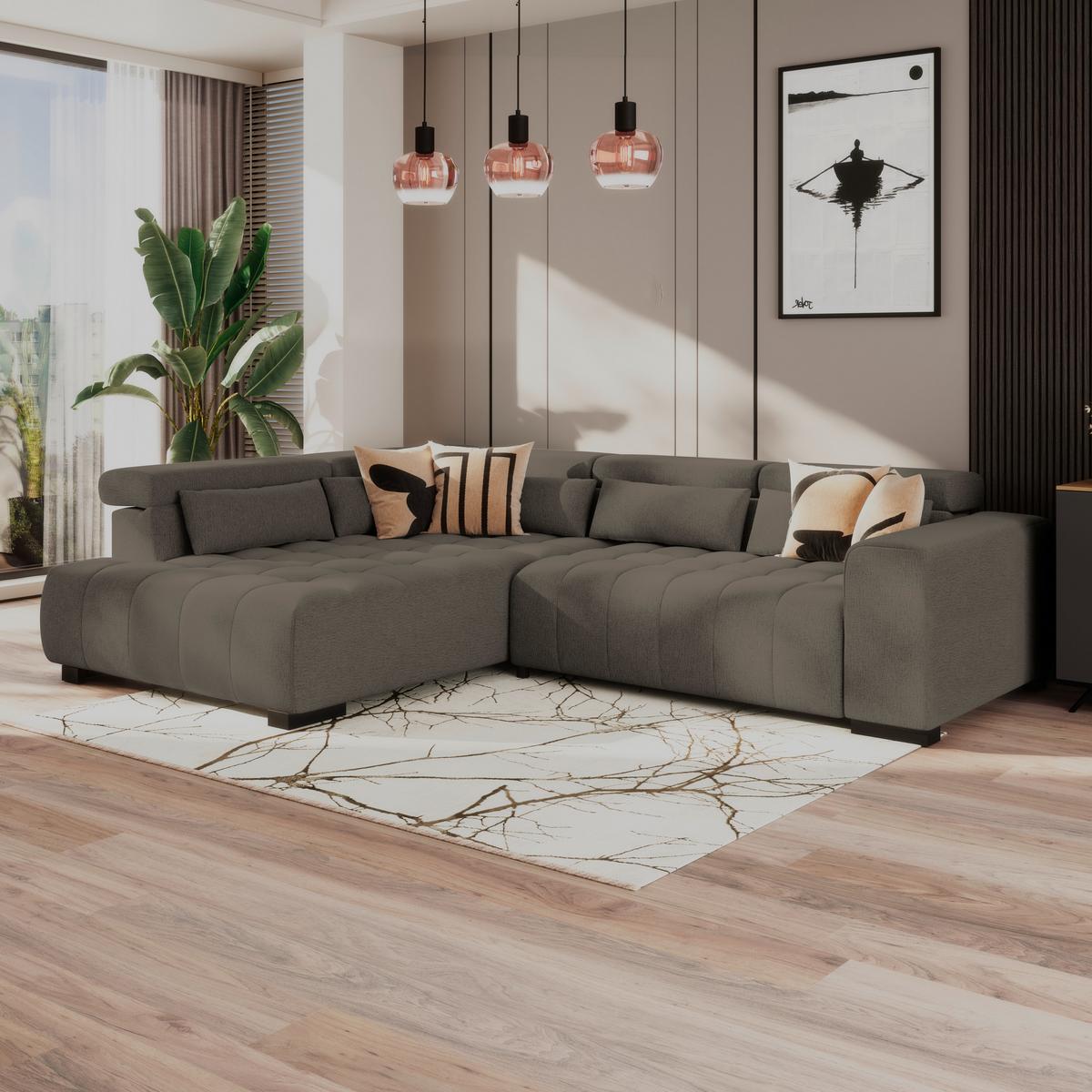 Ecksofa Matera Dunkelbraun S: 226x311cm - Dunkelbraun/Schwarz, Trend, Textil (226/311cm)