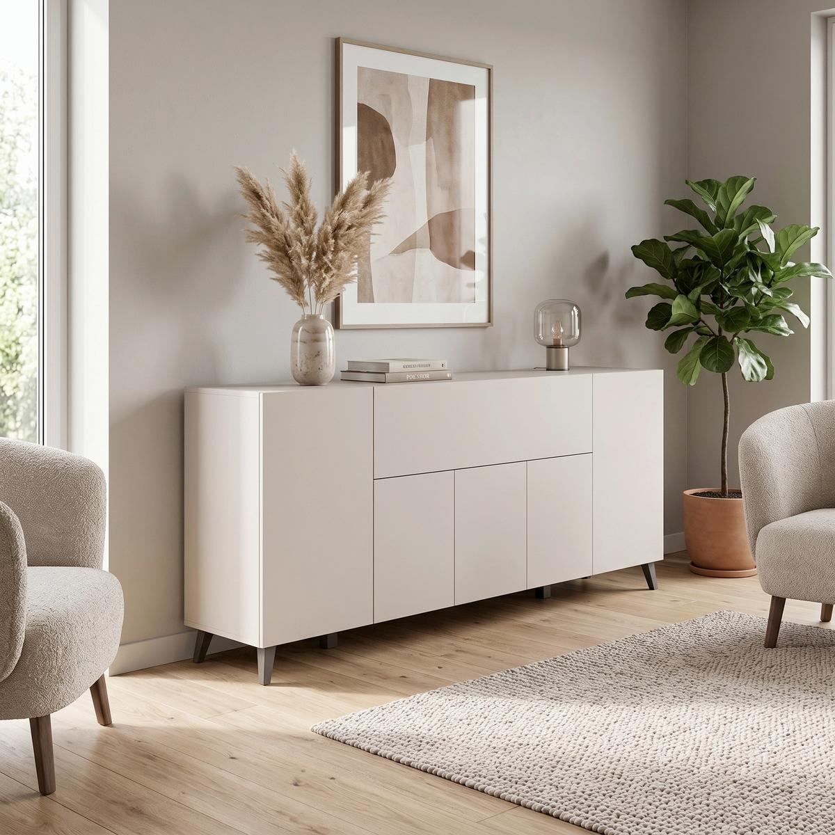 ŠIROKÁ KOMODA SIDEBOARD PHUKET 180 - čierna/kašmírová, Design, kompozitné drevo/plast (180/76/37,5cm) - P & B