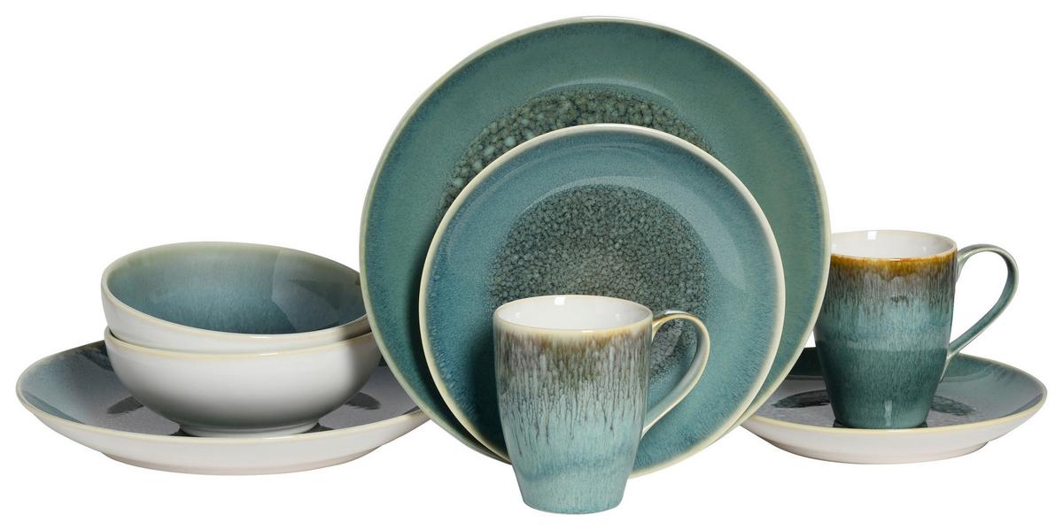 Kombiservice Keramik 2 Personen Geschirr Set Grün - Weiß/Grün, Basics, Keramik - Creatable