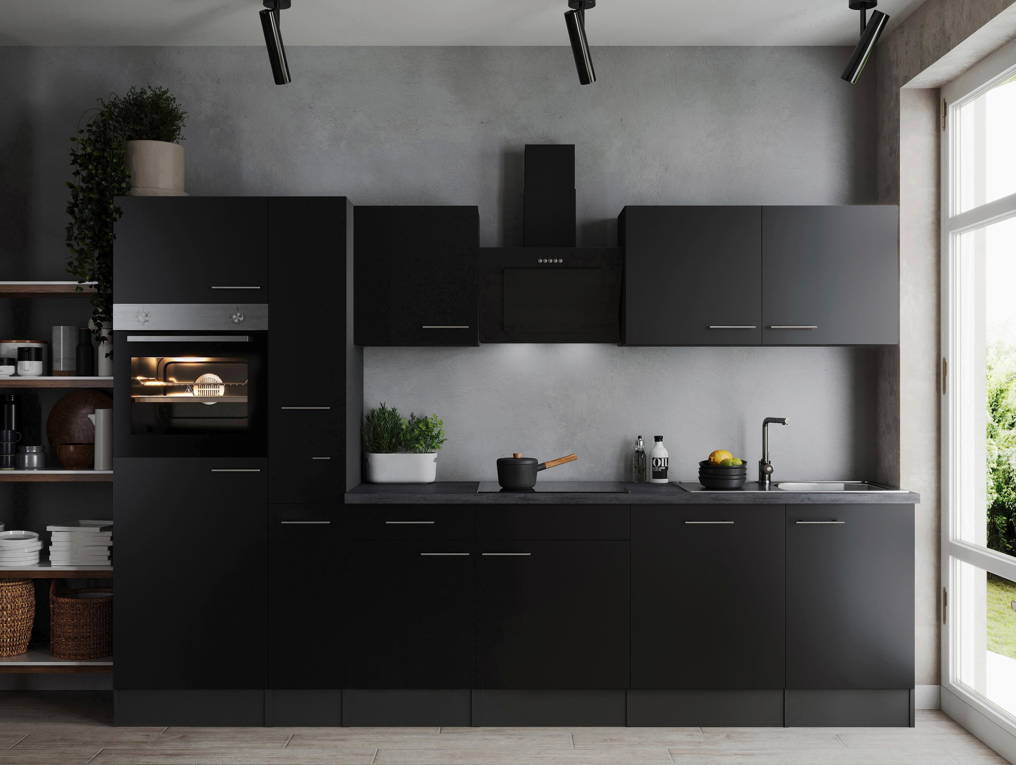 Küchenblock Oliver Grau, Schwarz B: 310 cm - Schwarz/Grau, Design, Holzwerkstoff (310cm) - Respekta