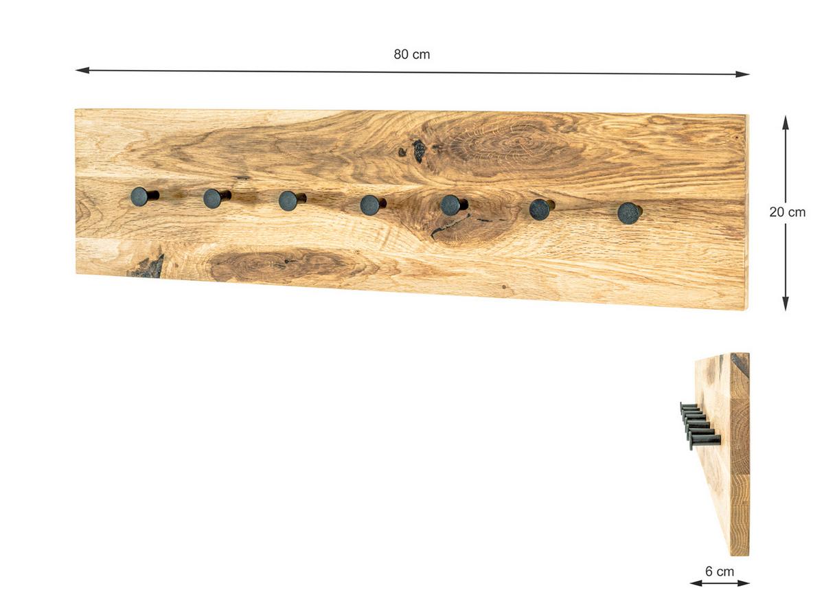 Garderobenpaneel Milano Eichefarben 7 Haken B: 86 Cm - Eichefarben/Schwarz, Basics, Holz/Metall (86/20/6cm)