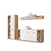 Wohnwand Brixen Weiß/Eichefarben B: 298cm - Eichefarben/Weiß, Design, Glas/Holzwerkstoff (298/195/43cm) - MID.YOU