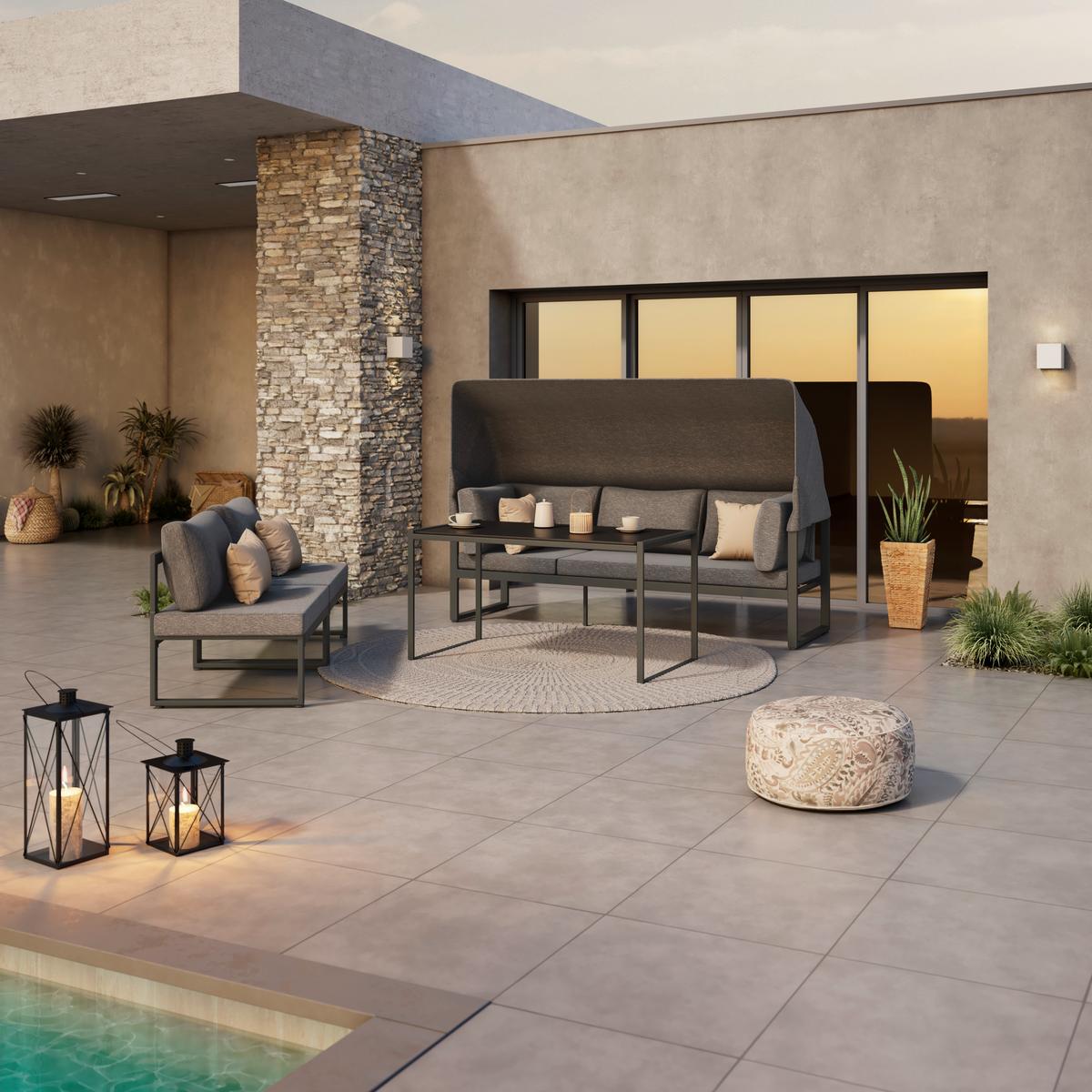 Lounge Garnitúra Lagos - antracit/szürke, Modern, textil/fa - Beldano