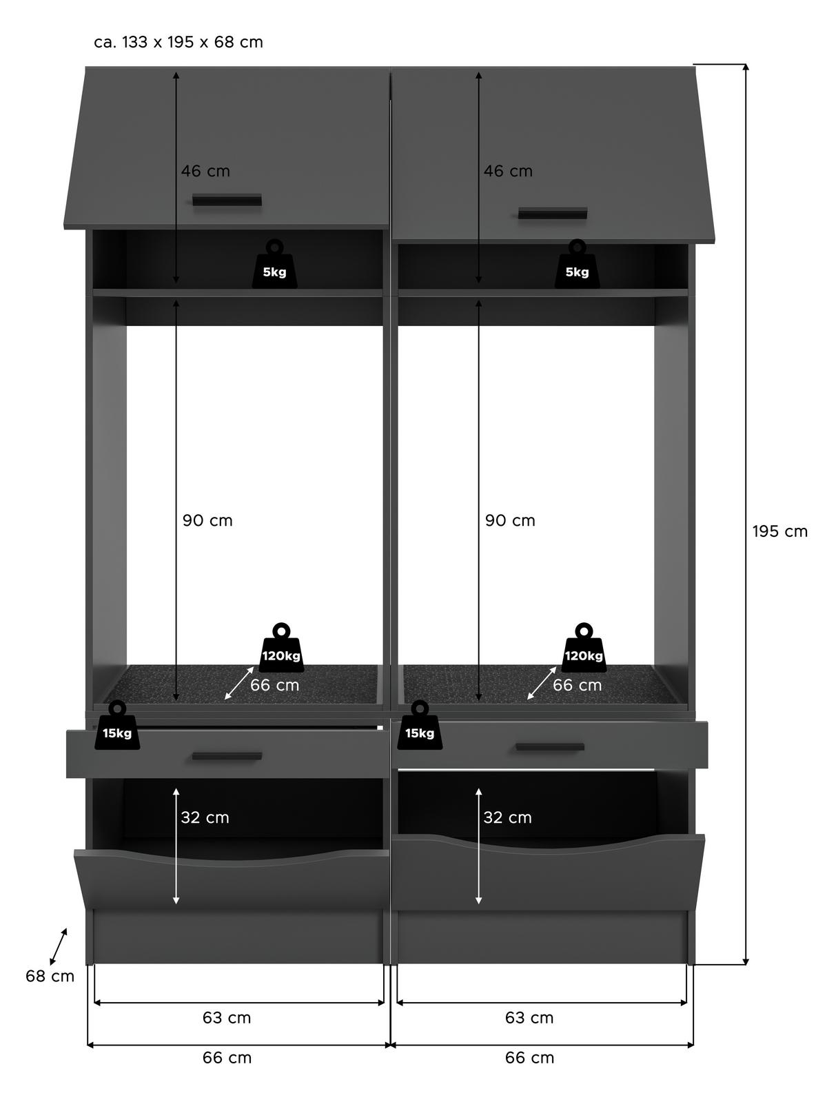 Prádelna Free Antracit - antracitová, Basics, kompozitní dřevo (133/195/68cm) - MID.YOU