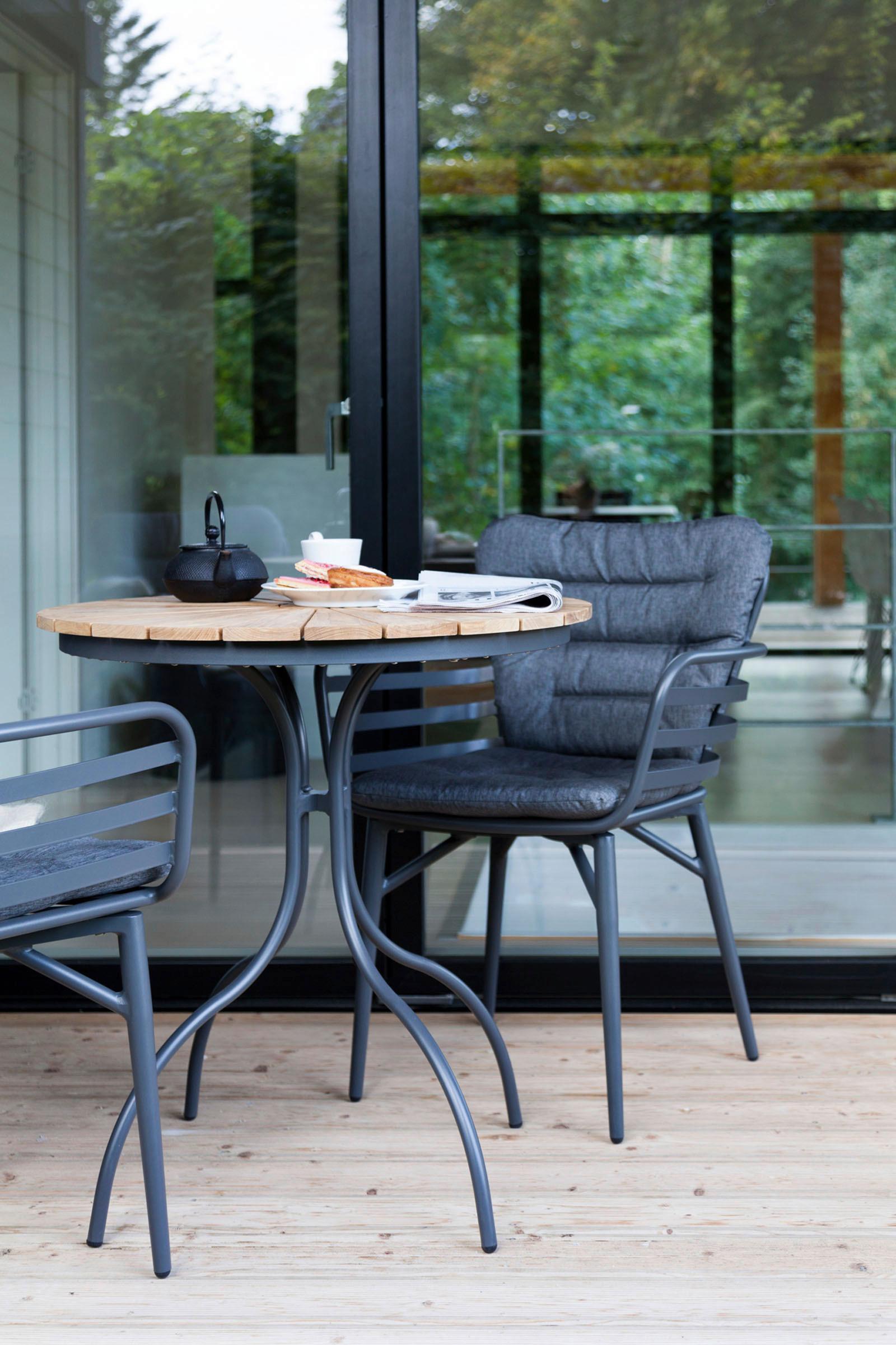 Gartentisch Ellen Teakholz ⌀ 80 cm - Anthrazit/Teakfarben, KONVENTIONELL, Holz/Metall (80/80/74cm) - Gardenson