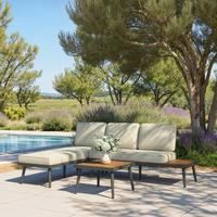 TERASOVÁ SEDACIA SÚPRAVA SALLIE - sivá/krémová, Modern, kov/drevo - Bessagi Garden