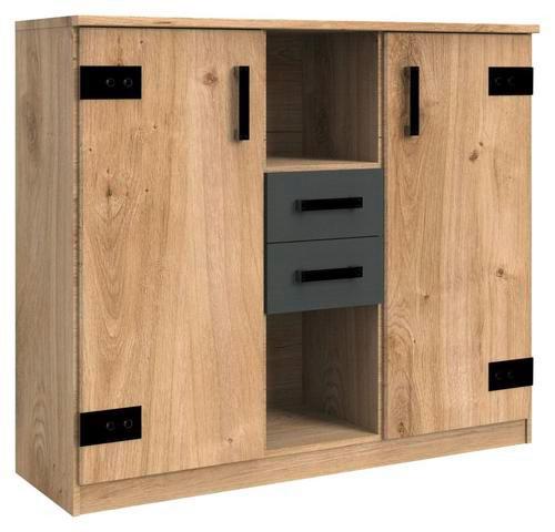 Komoda LIVERPOOL šířka 124cm - barvy dubu/barvy grafitu, Design, kompozitní dřevo (124/105/41cm) - MID.YOU