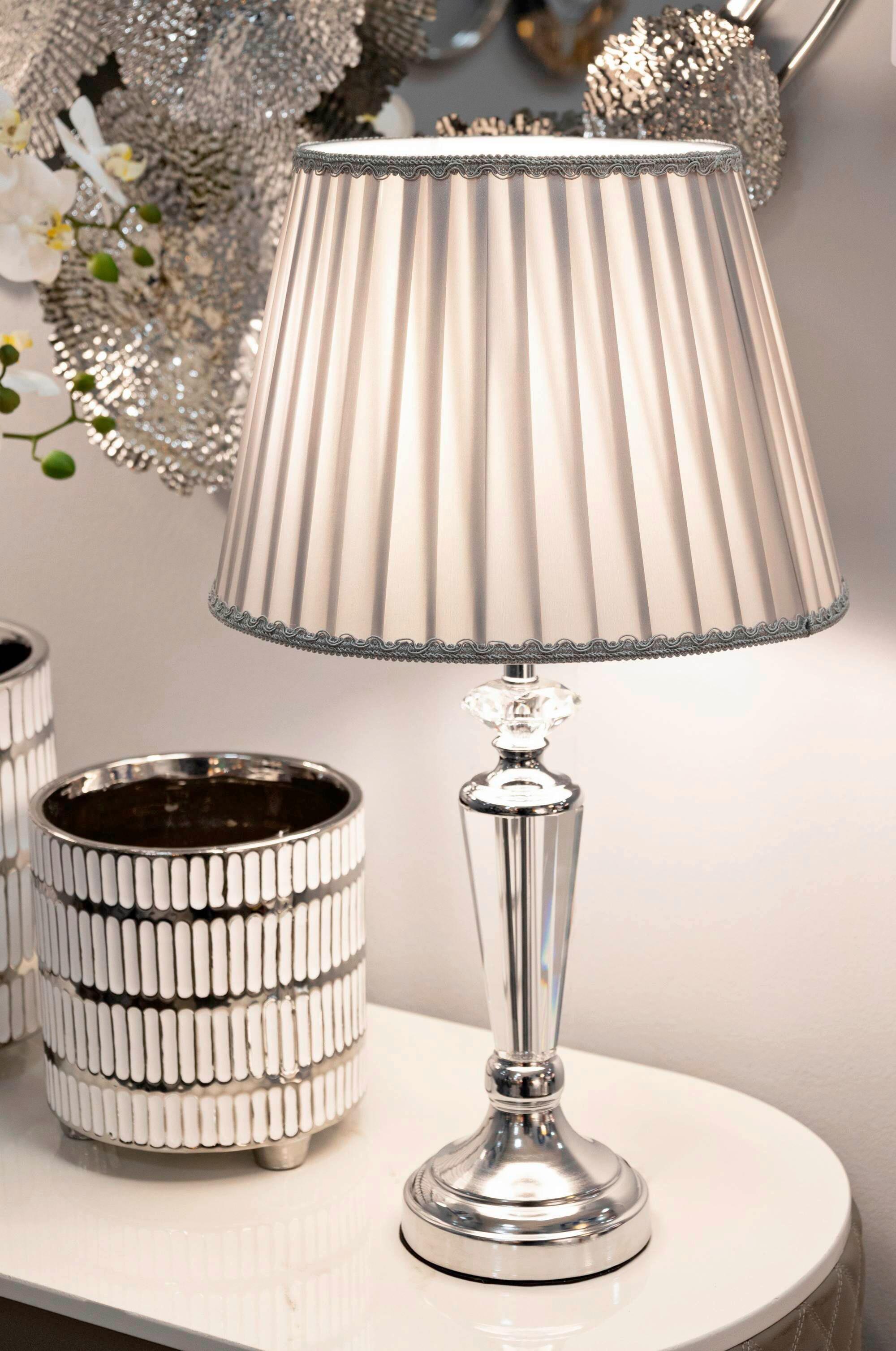 Tischleuchte Silvery Silberfarben B: 30 cm - Silberfarben, Basics, Glas/Textil (30/56/30cm)