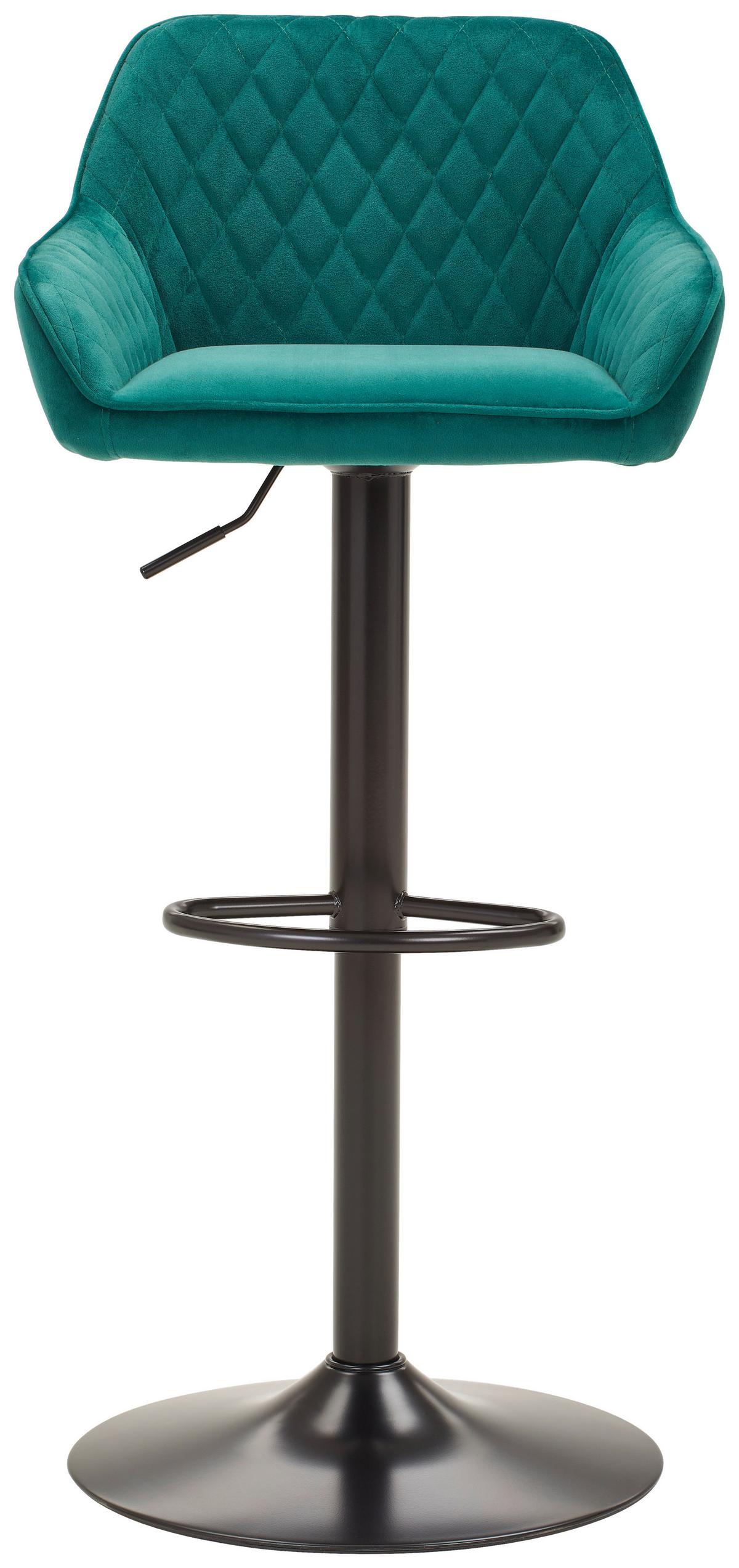 Barhocker Adriano, Samt Grün höhenverstellbar, B: 53,5 cm - Schwarz/Grün, MODERN, Textil/Metall (53,5/108/53cm) - Livetastic