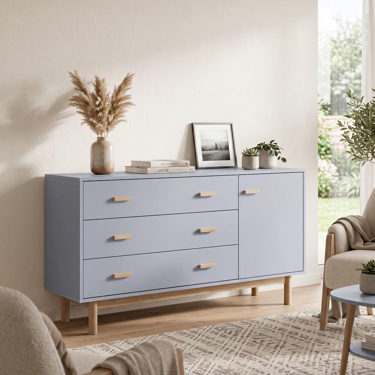 SIDEBOARD Melanie Grau Eichefarben - Eichefarben/Grau, Design, Holzwerkstoff (144/80/44cm) - MID.YOU