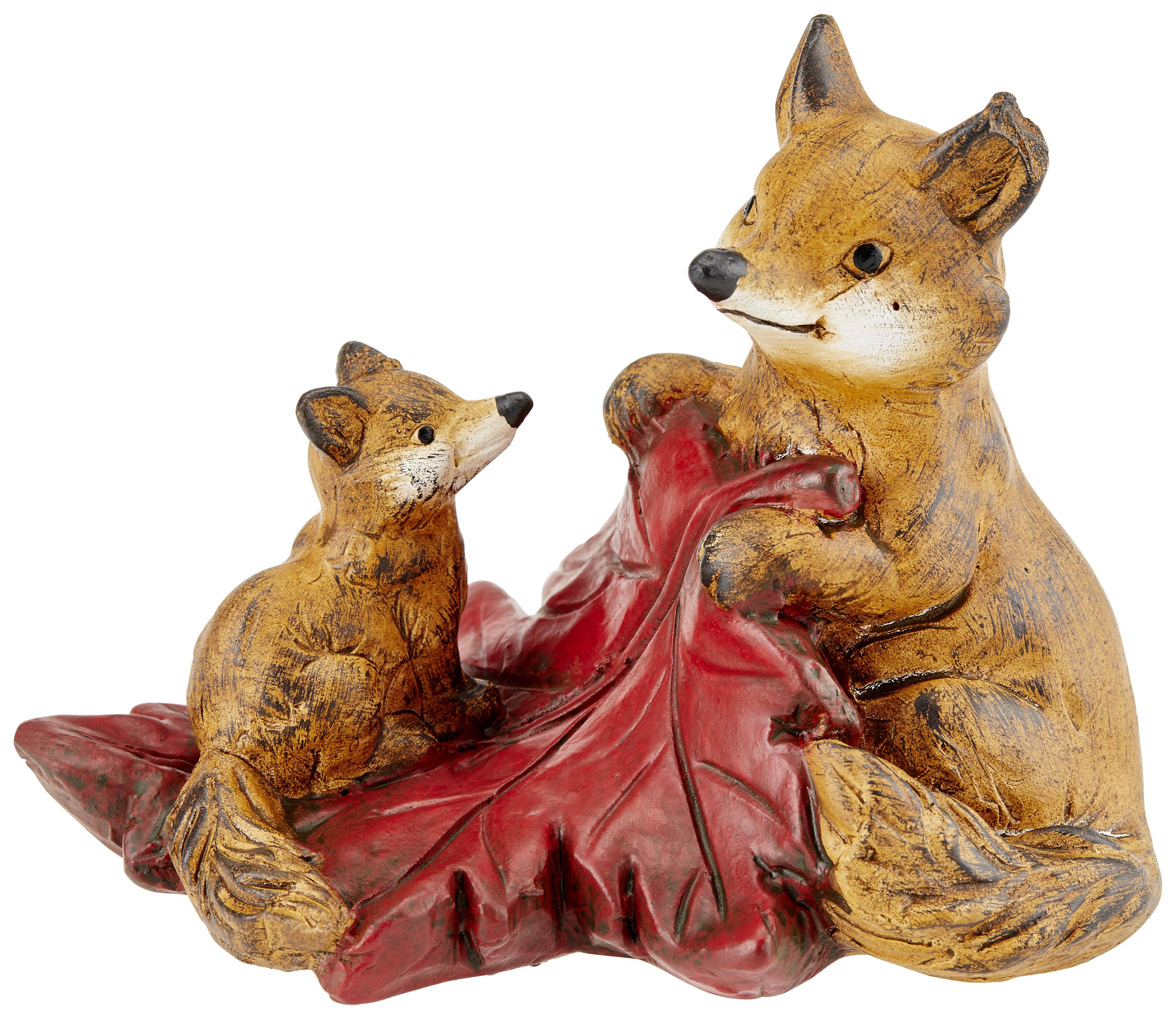 Dekofuchs Harvey L/B/H: 11x9x12,5 cm Braun/Rot - Rot/Braun, KONVENTIONELL, Keramik (11/9/12,5cm) - Ondega