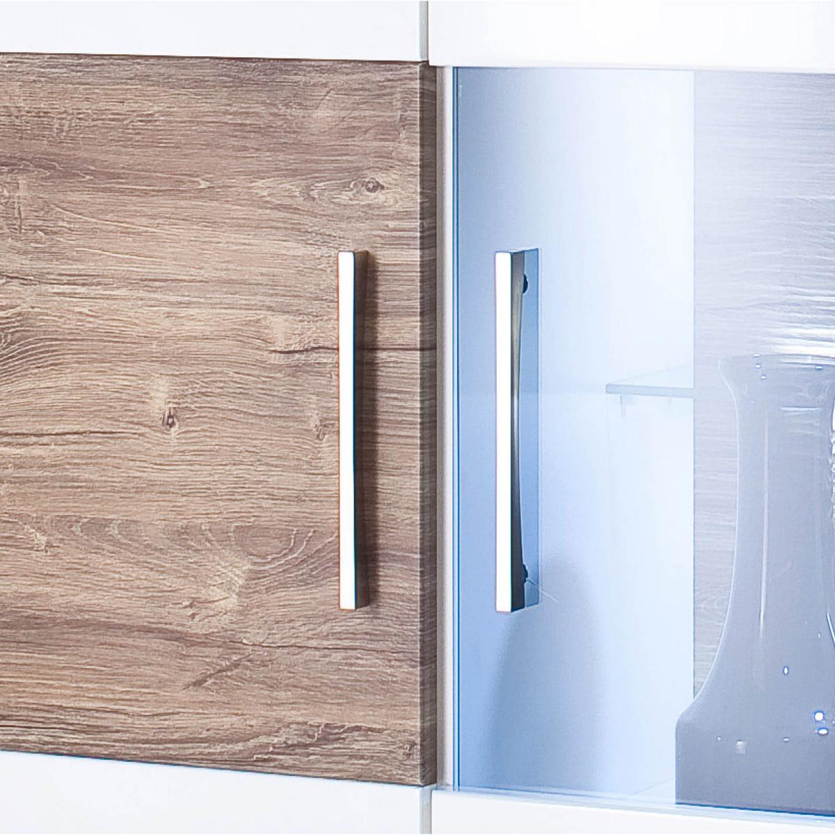 Highboard B: 90 cm Luzern Weiß/Eichefarben - Eichefarben/Weiß, Design, Glas/Holzwerkstoff (90/135/37cm) - Livetastic