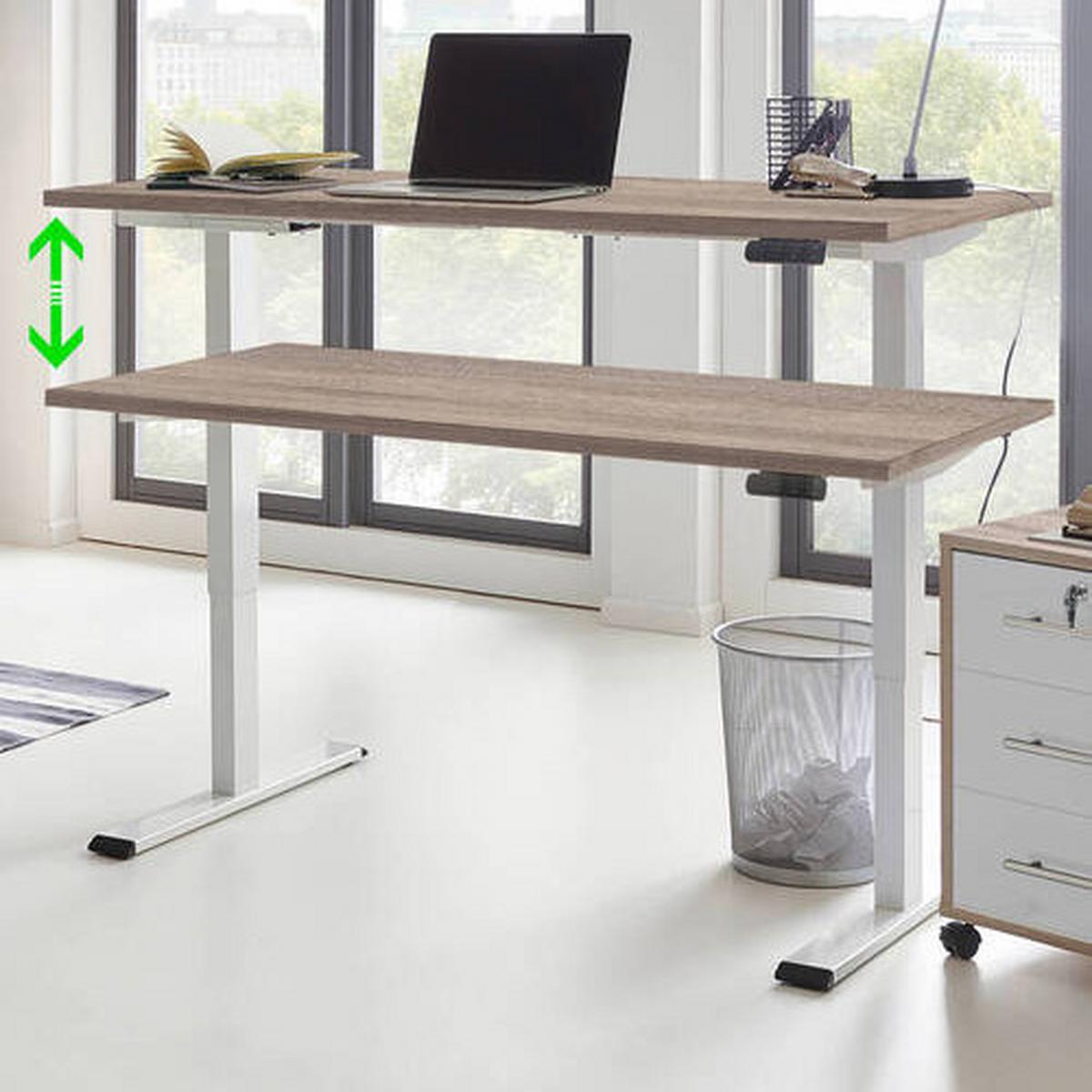 Schreibtisch Office Edition Eiche Dekor/weiß B: 138 Cm - Weiß/Sonoma Eiche, MODERN, Holzwerkstoff/Metall (138/69-119/67cm) - MID.YOU