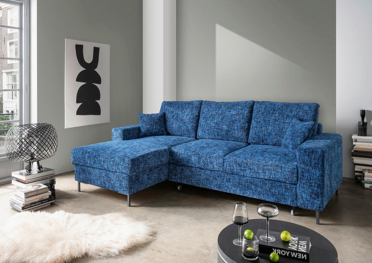 Eckschlafsofa Zona, Blau S: 143x237 Cm - Blau/Schwarz, KONVENTIONELL, Textil (143/237cm) - Livetastic
