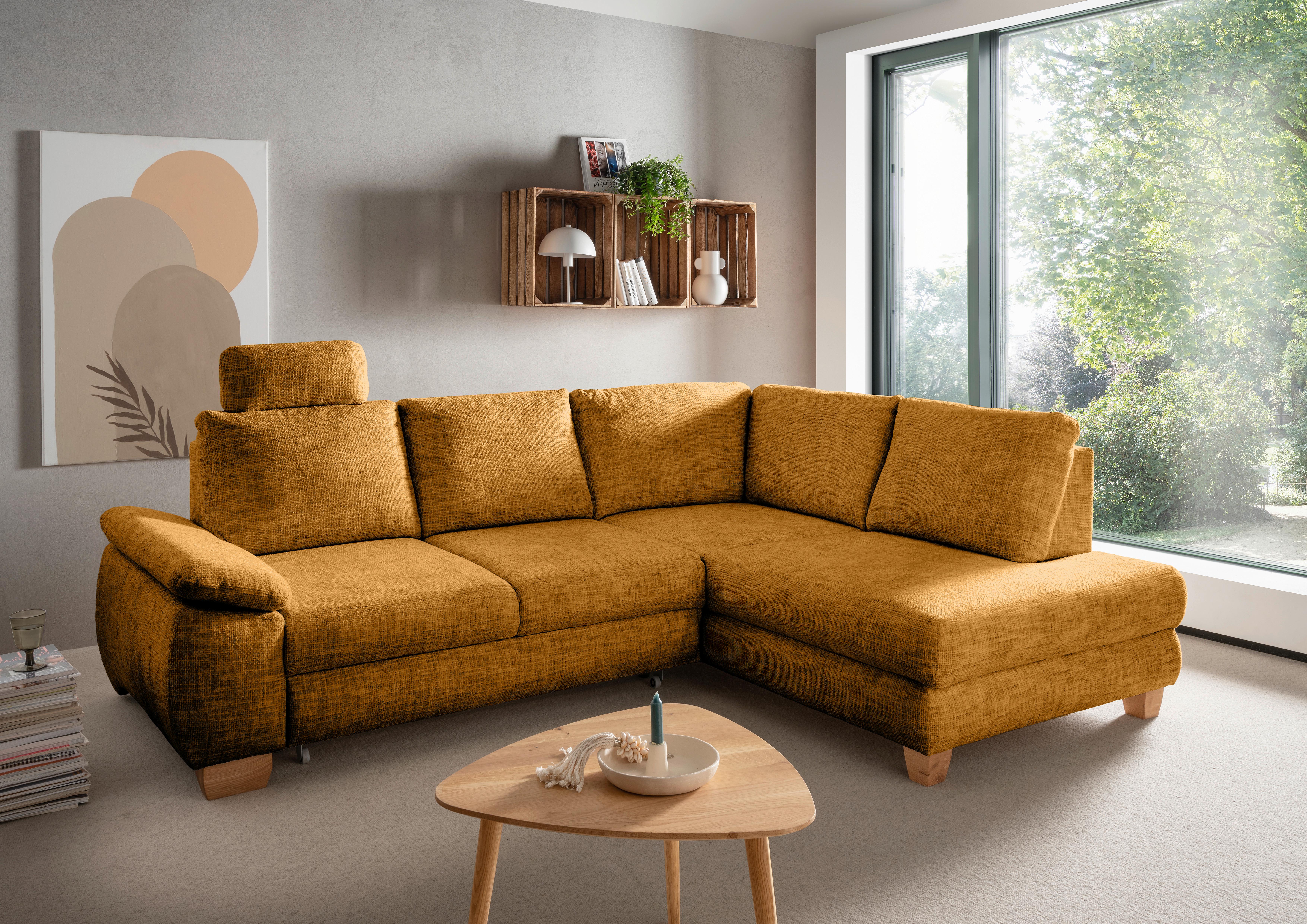 Eckschlafsofa Positano Goldfarben S: 265x206 Cm - Wildeiche/Goldfarben, MODERN, Textil (265/206cm) - Livetastic